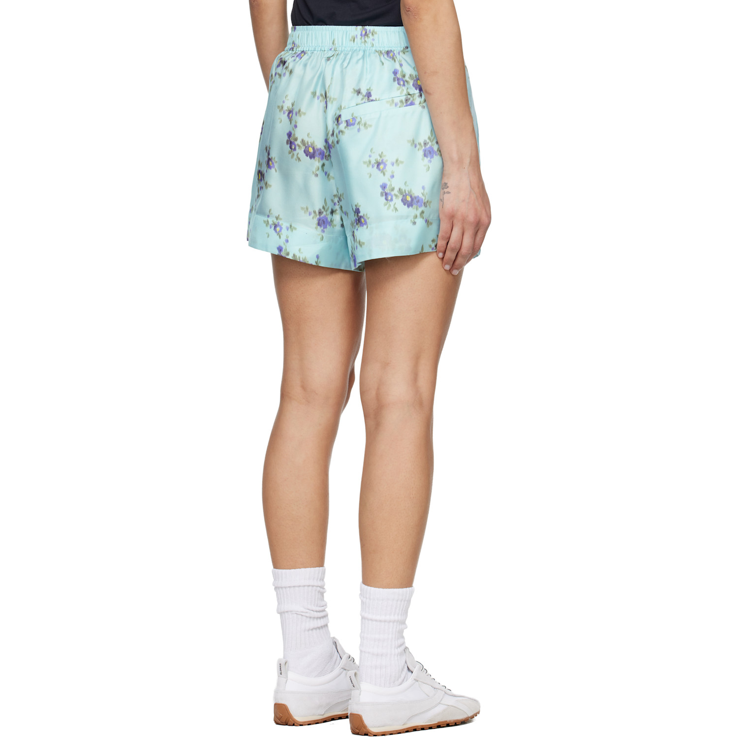  Ganni Blue Printed Silk Boxer Shorts 
