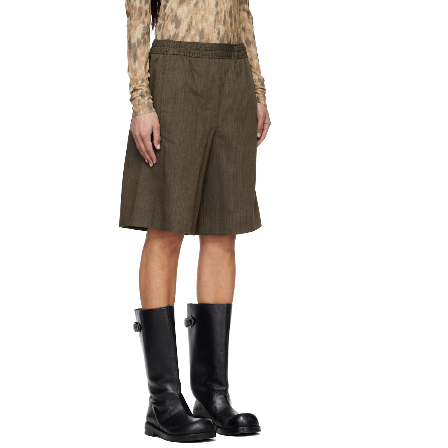  Ganni Brown Light Wool Melange Boxer Shorts 