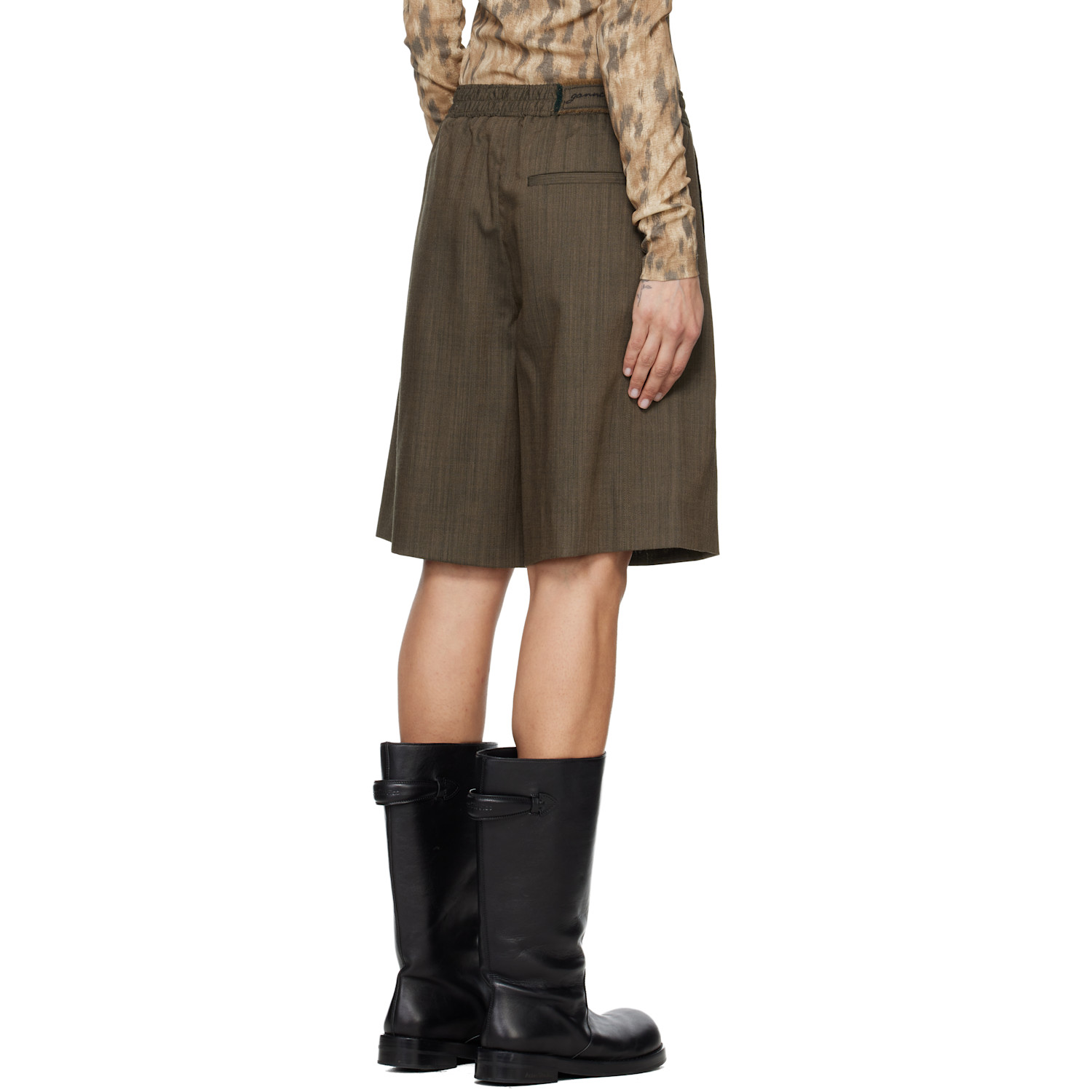  Ganni Brown Light Wool Melange Boxer Shorts 