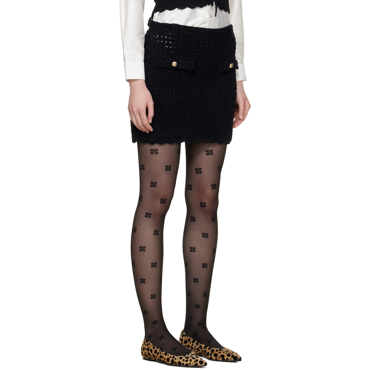  Ganni Black Crochet Miniskirt 