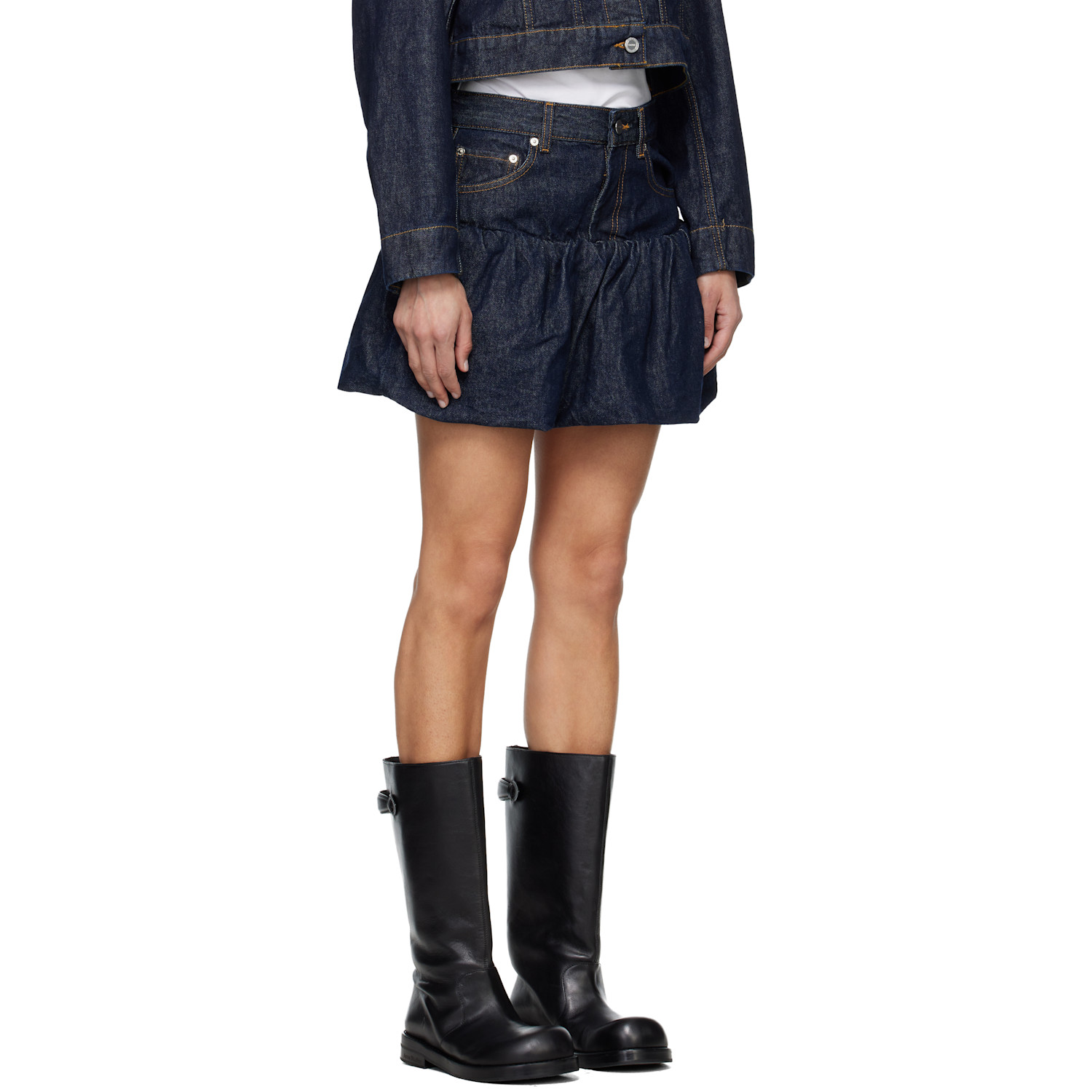  Ganni Navy Gathered Denim Miniskirt 