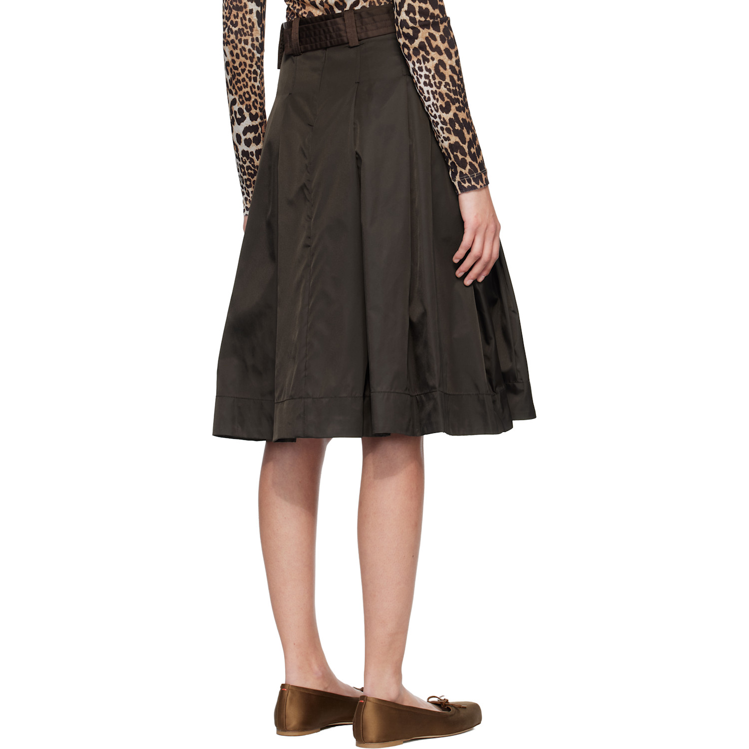  Ganni Brown Duchesse Nylon Pleated Midi Skirt 