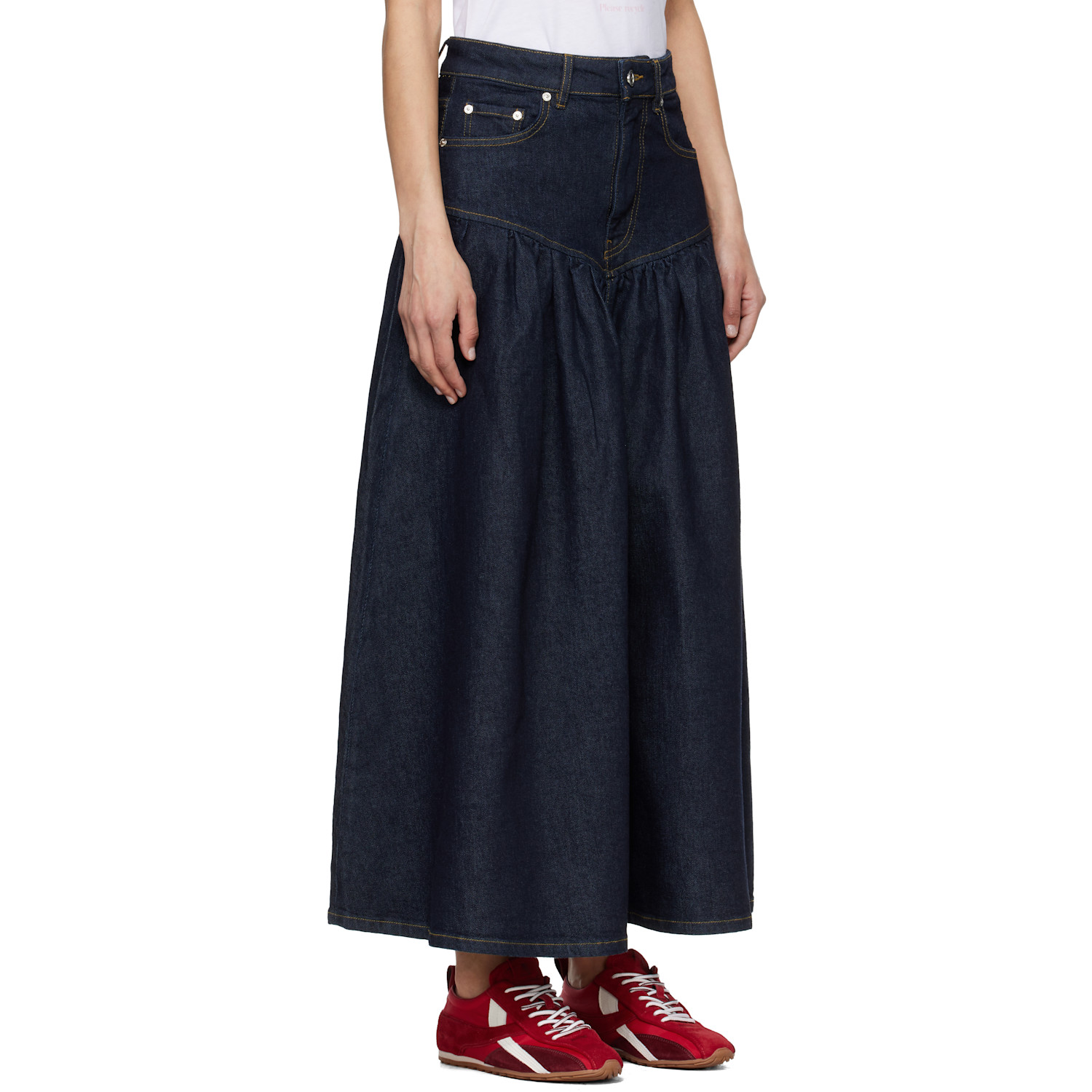  Ganni Navy Stretch Denim Midi Skirt 