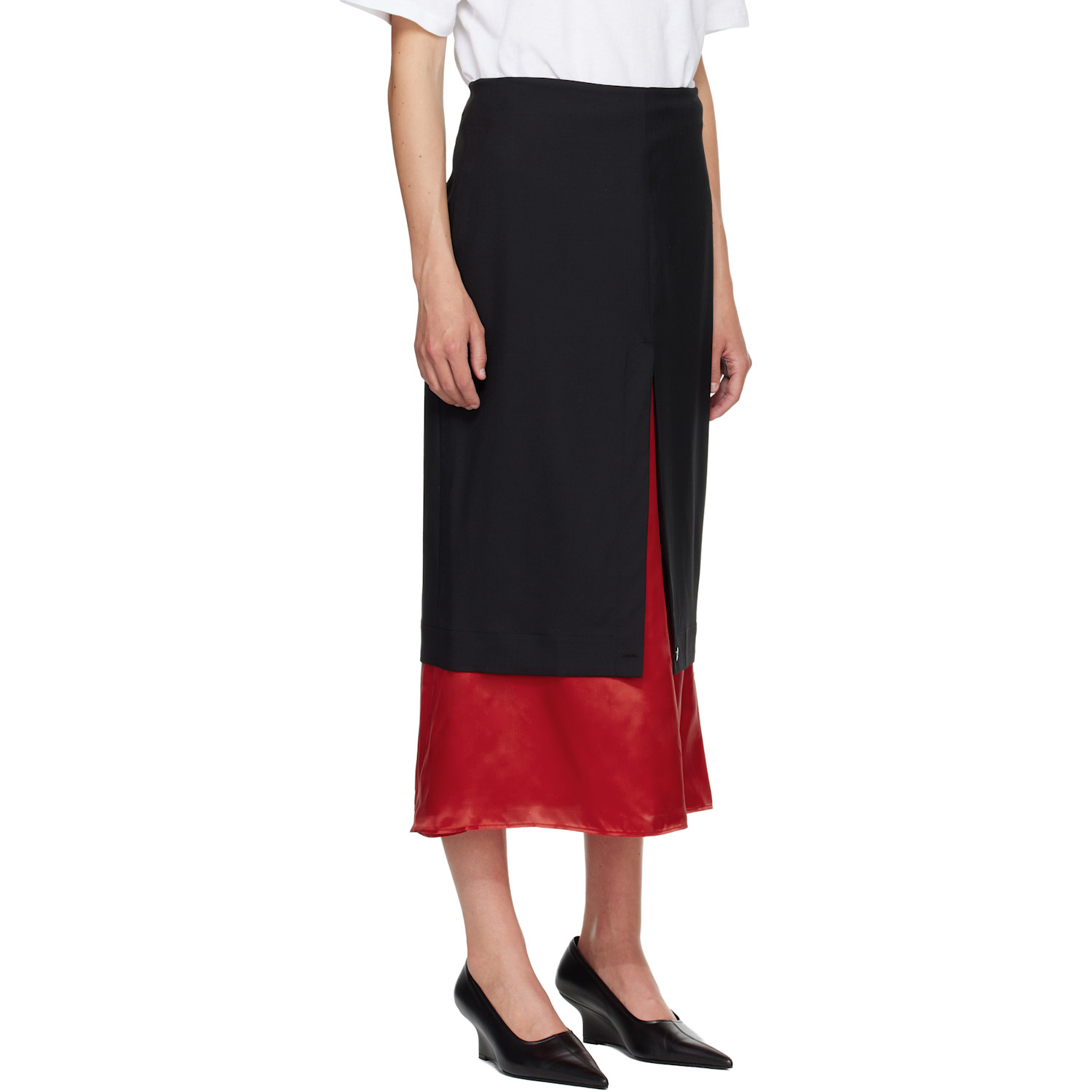  Róhe Black & Red Contrast Upside-down Midi Skirt 