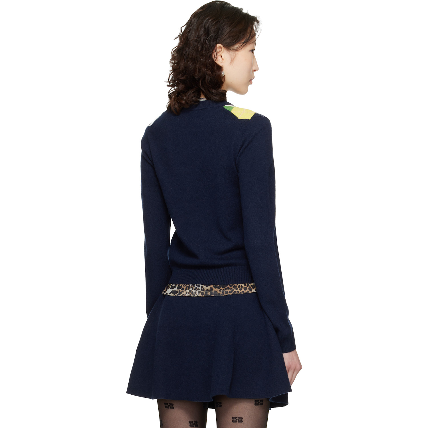  Ganni Navy Argyle Print Cardigan 