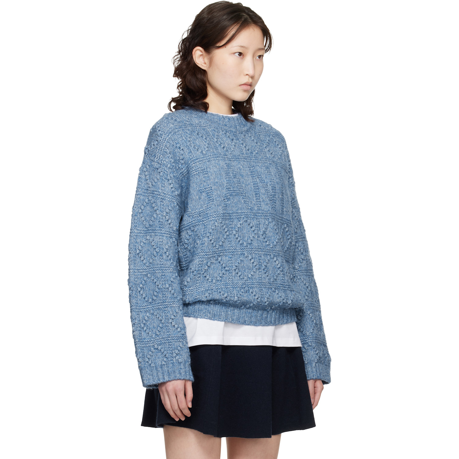  Ganni Blue Cotton Wool Bubble Sweater 