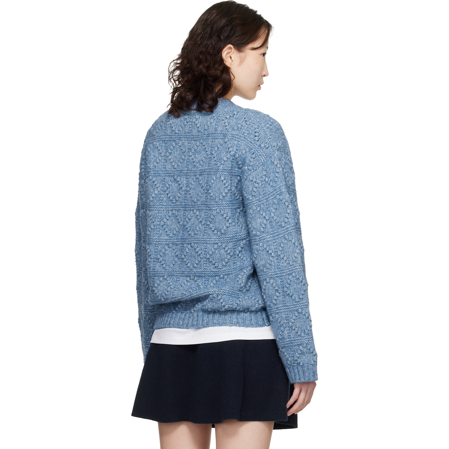  Ganni Blue Cotton Wool Bubble Sweater 