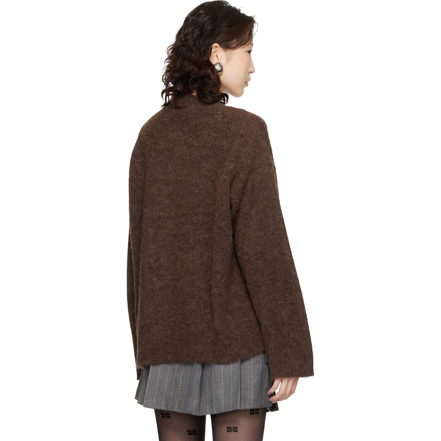  Ganni Brown Brushed Alpaca Graphic Oversized Sweater 