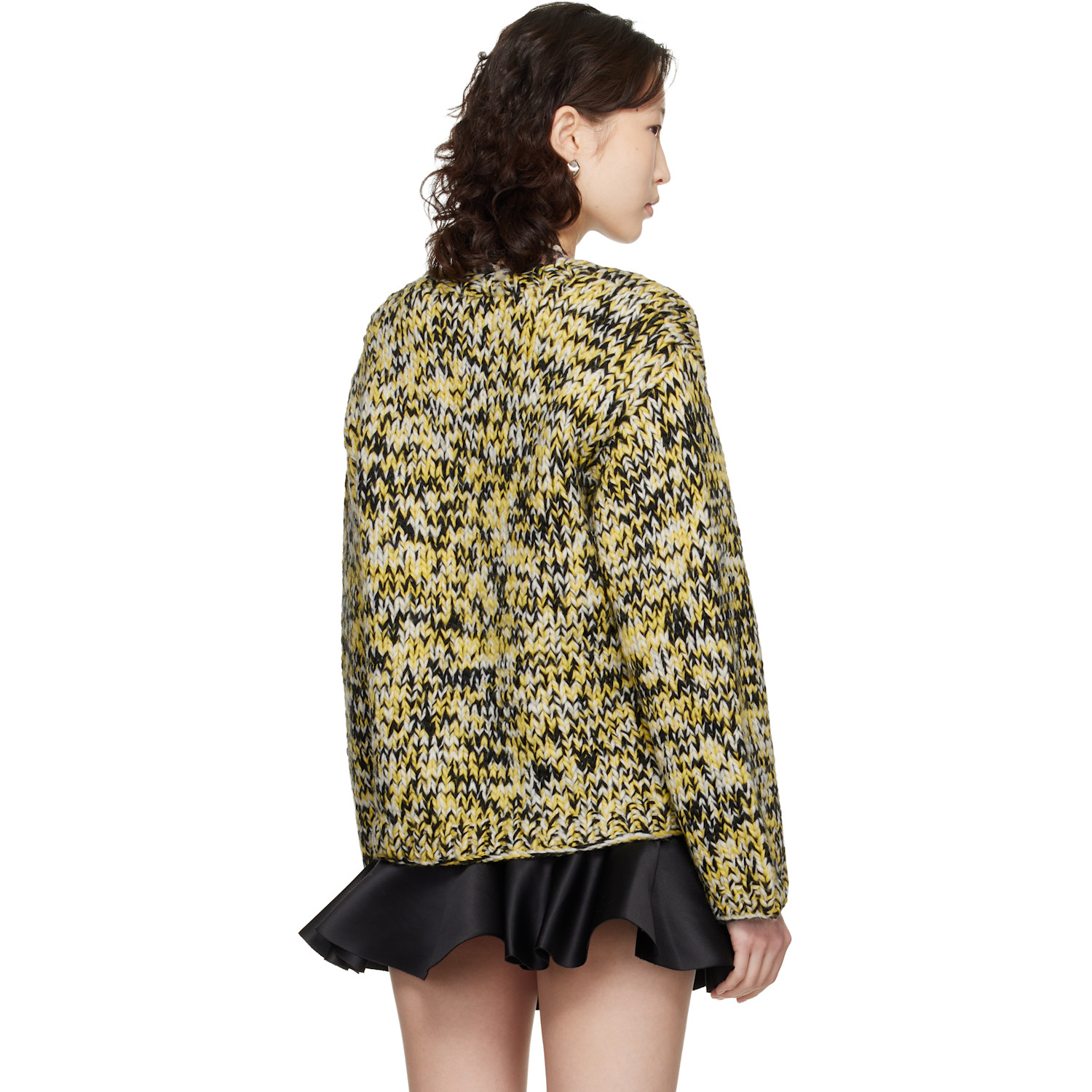  Ganni Black & Yellow Heavy Wool Handknit Sweater 