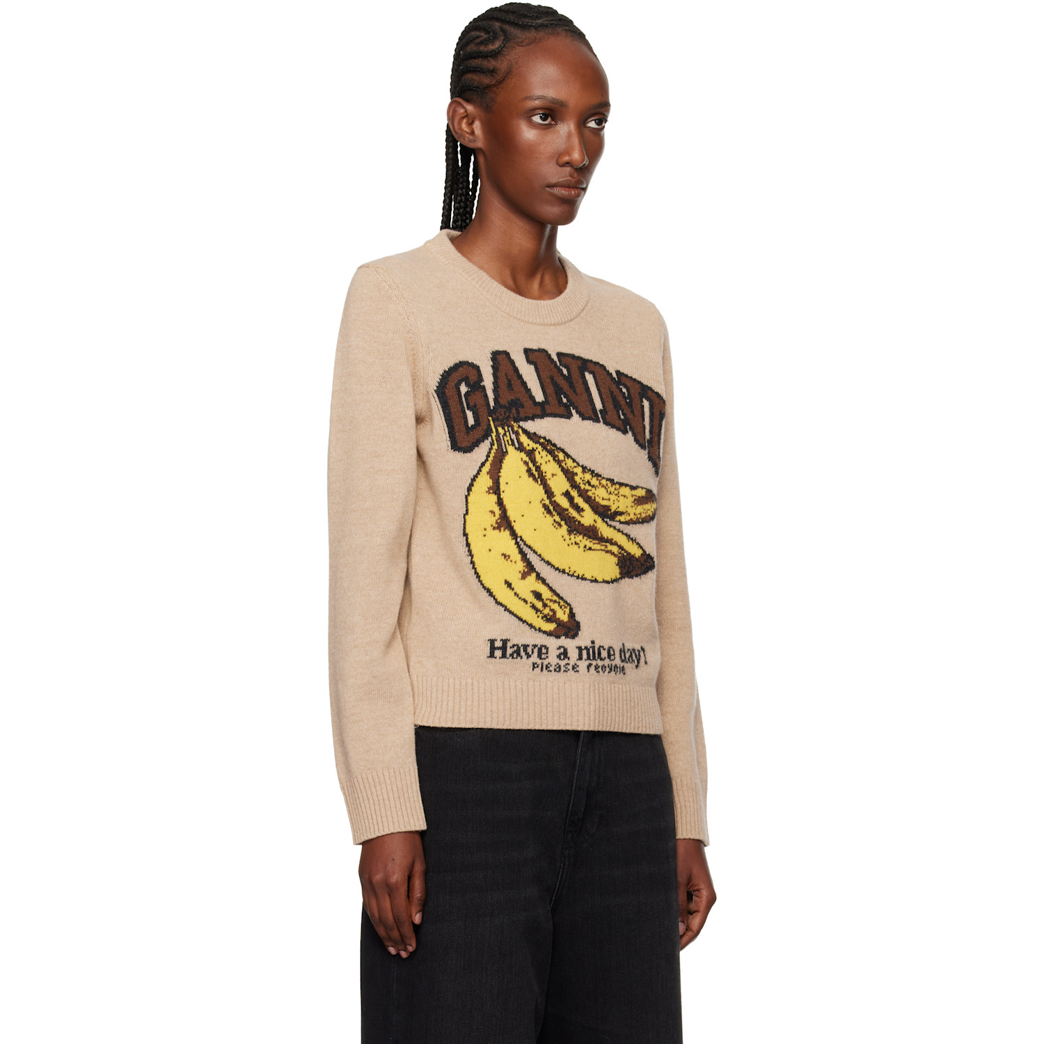  Ganni Beige Graphic Wool Sweater 