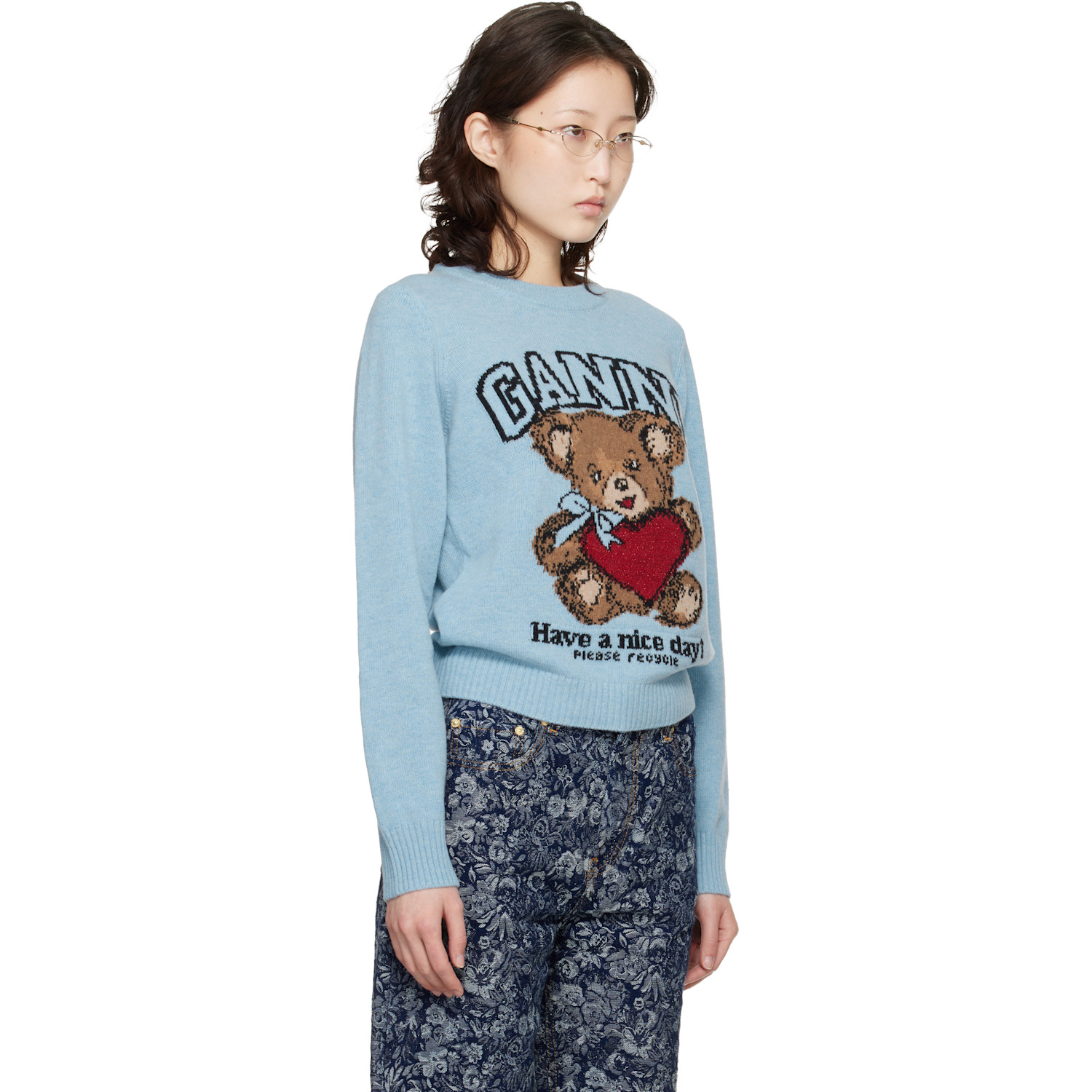  Ganni Blue Graphic Wool Sweater 