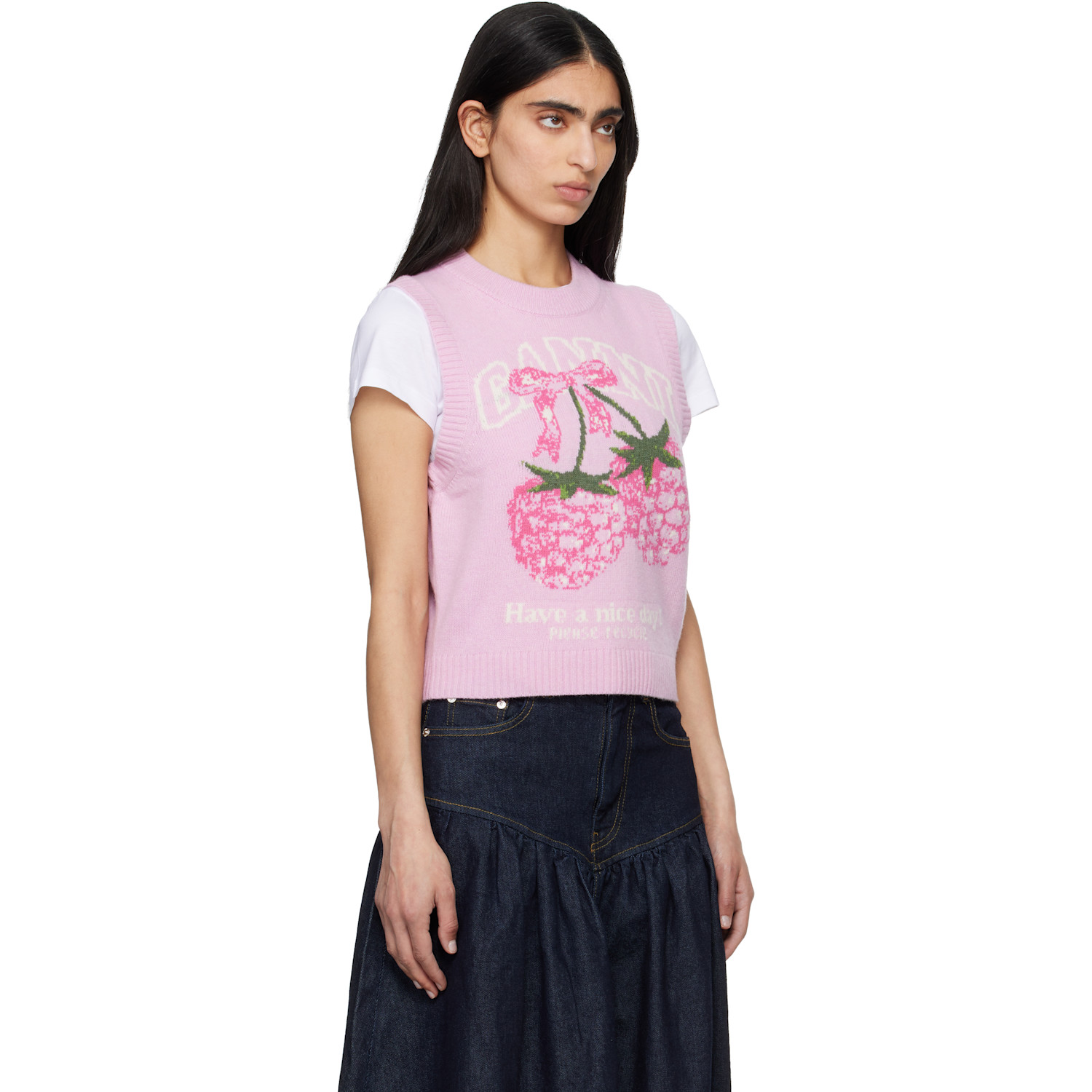  Ganni Pink Graphic Wool Sweater Vest 