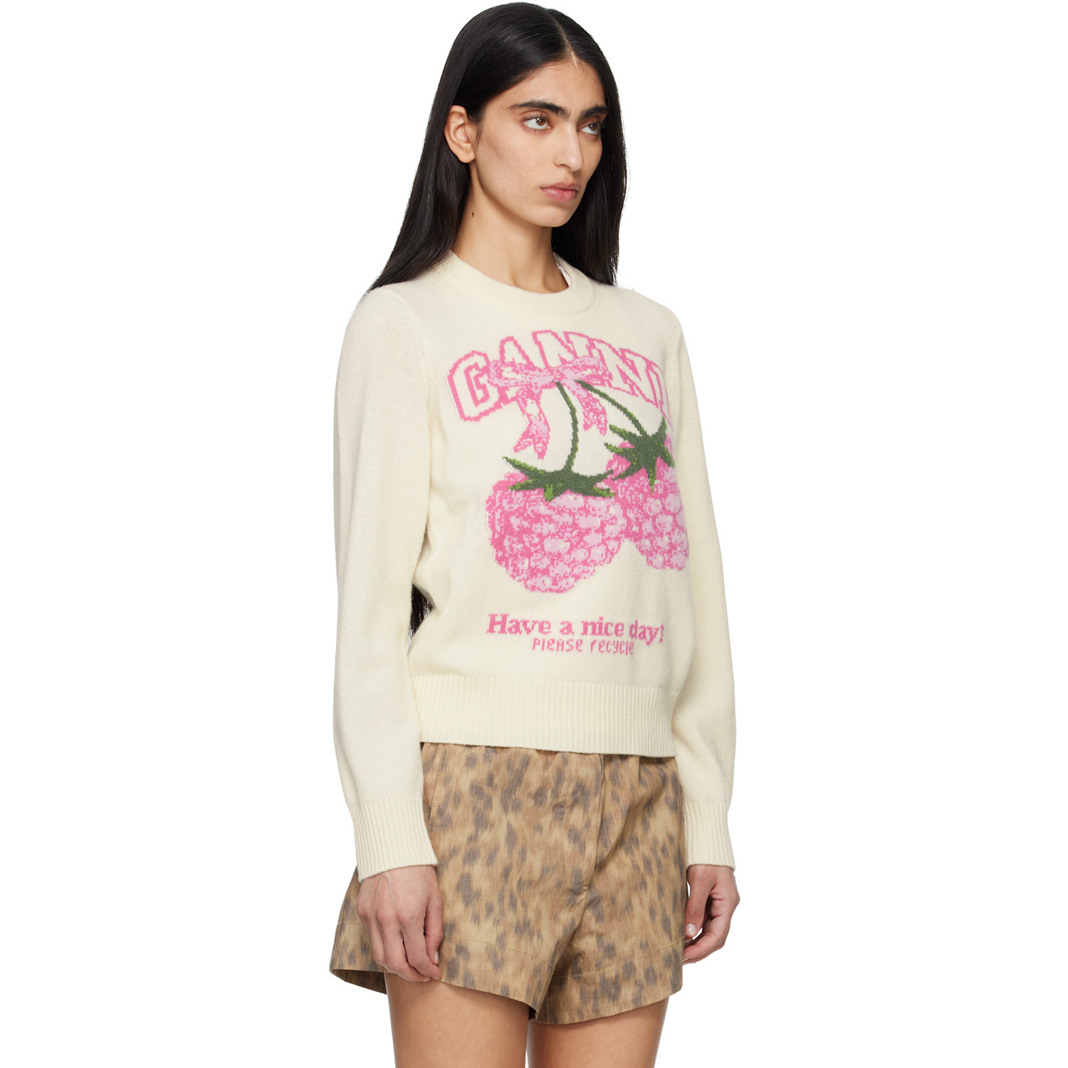  Ganni Off-white Graphic Wool Sweater 