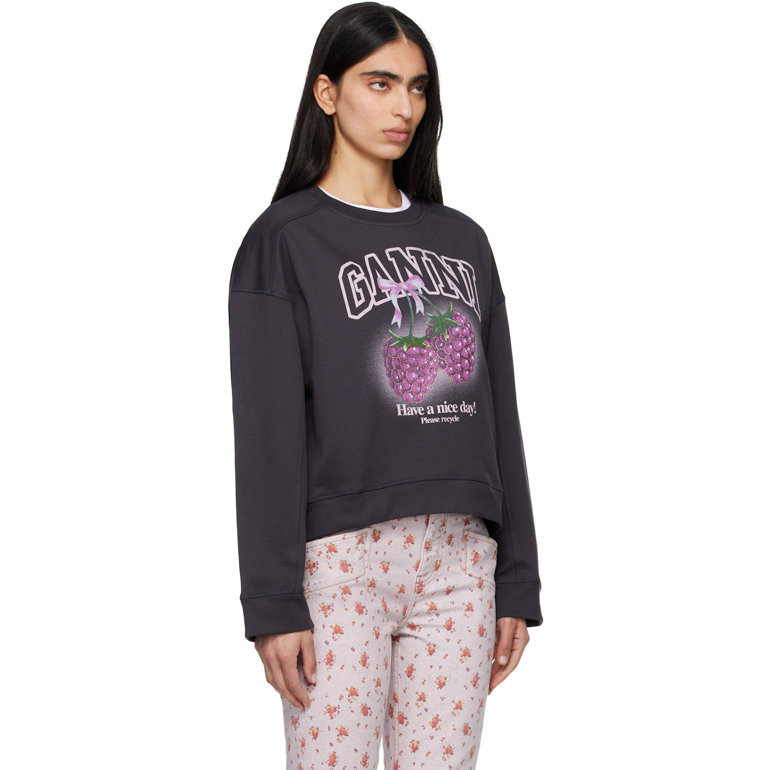  Ganni Black Raspberries Crewneck Sweatshirt 