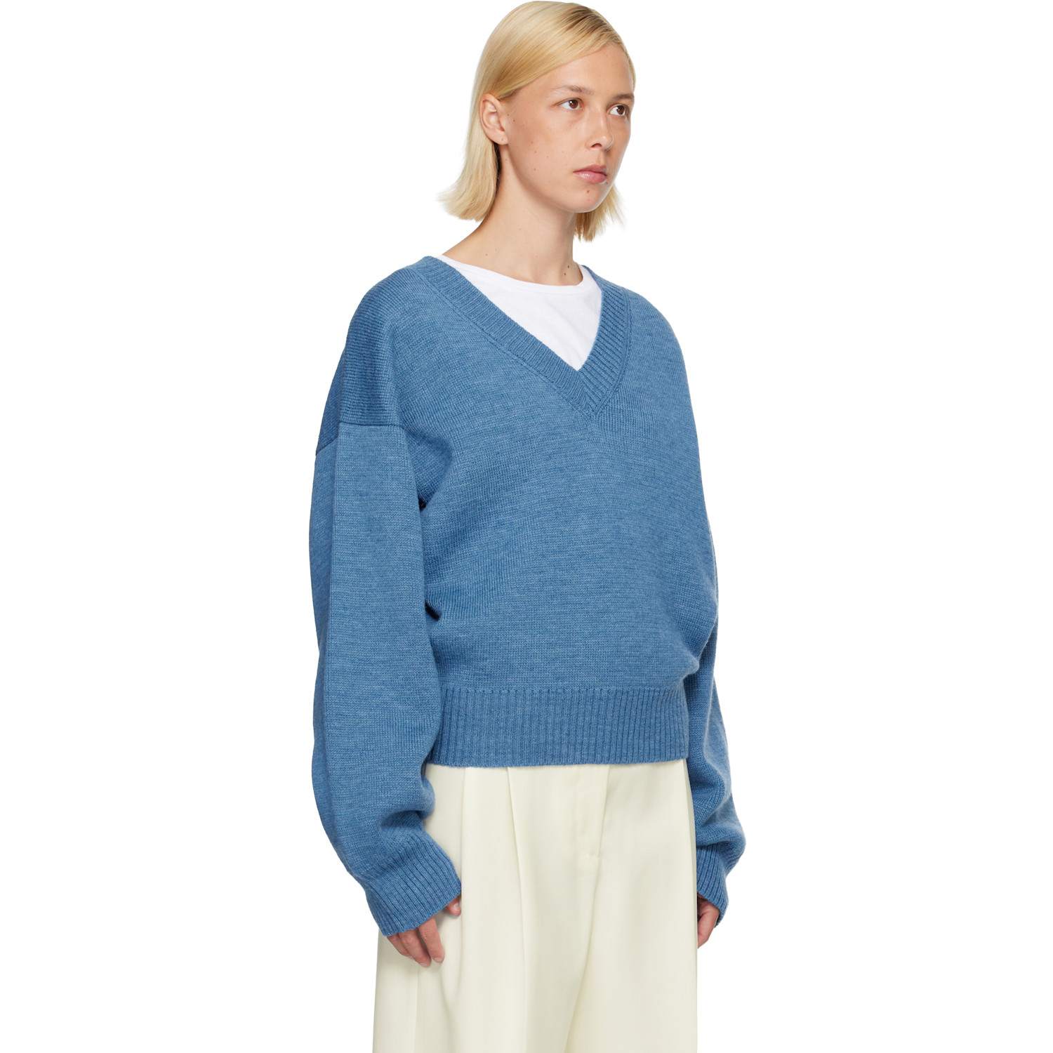  Róhe Blue V-neck Knitted Sweater 
