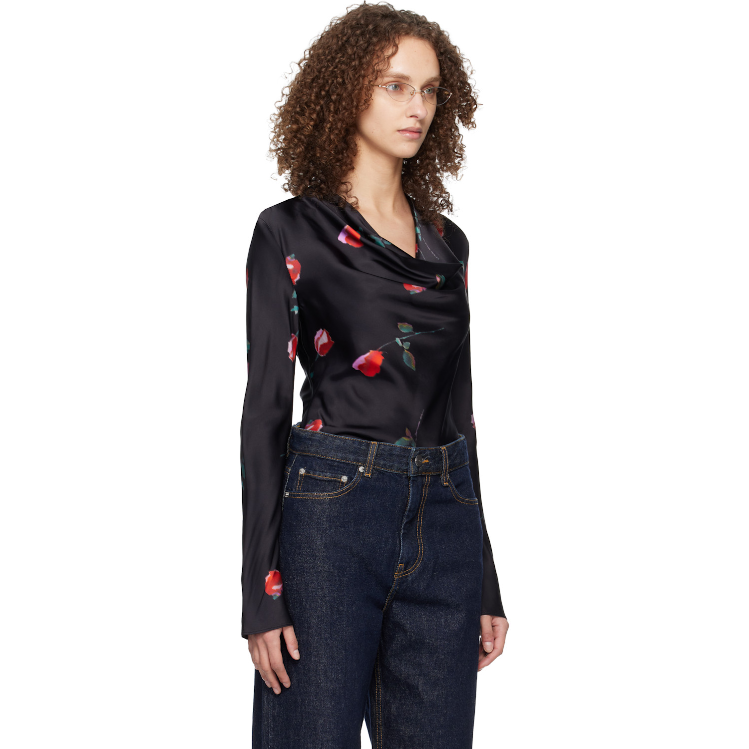  Ganni Black Printed Satin Blouse 