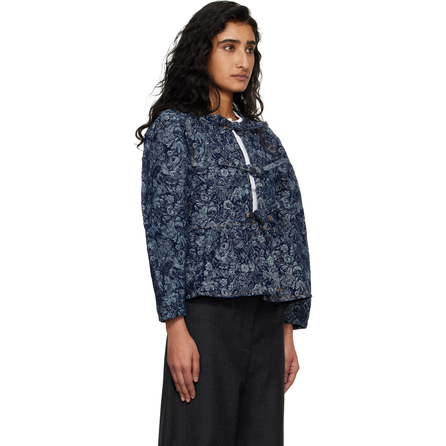  Ganni Blue Tapestry Peplum Denim Blouse 