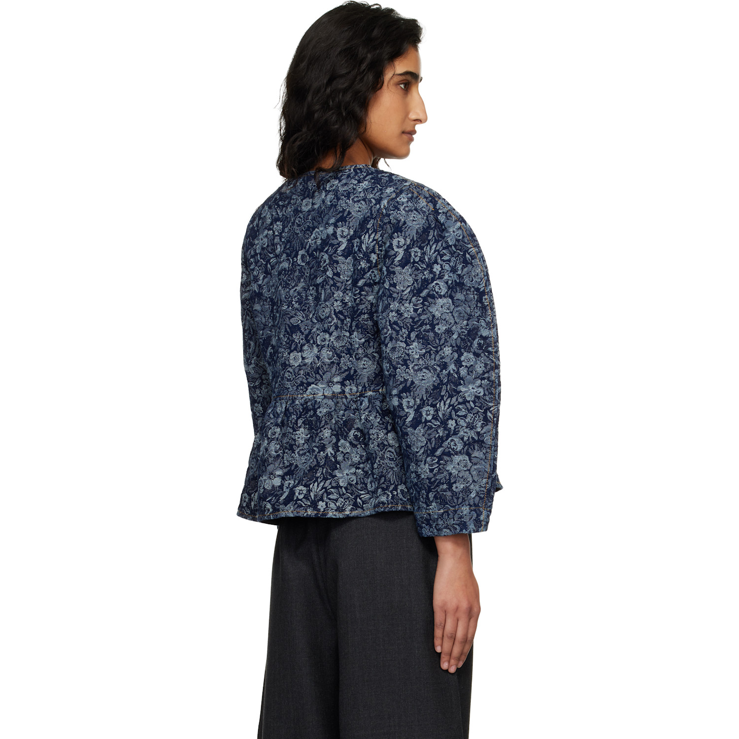  Ganni Blue Tapestry Peplum Denim Blouse 