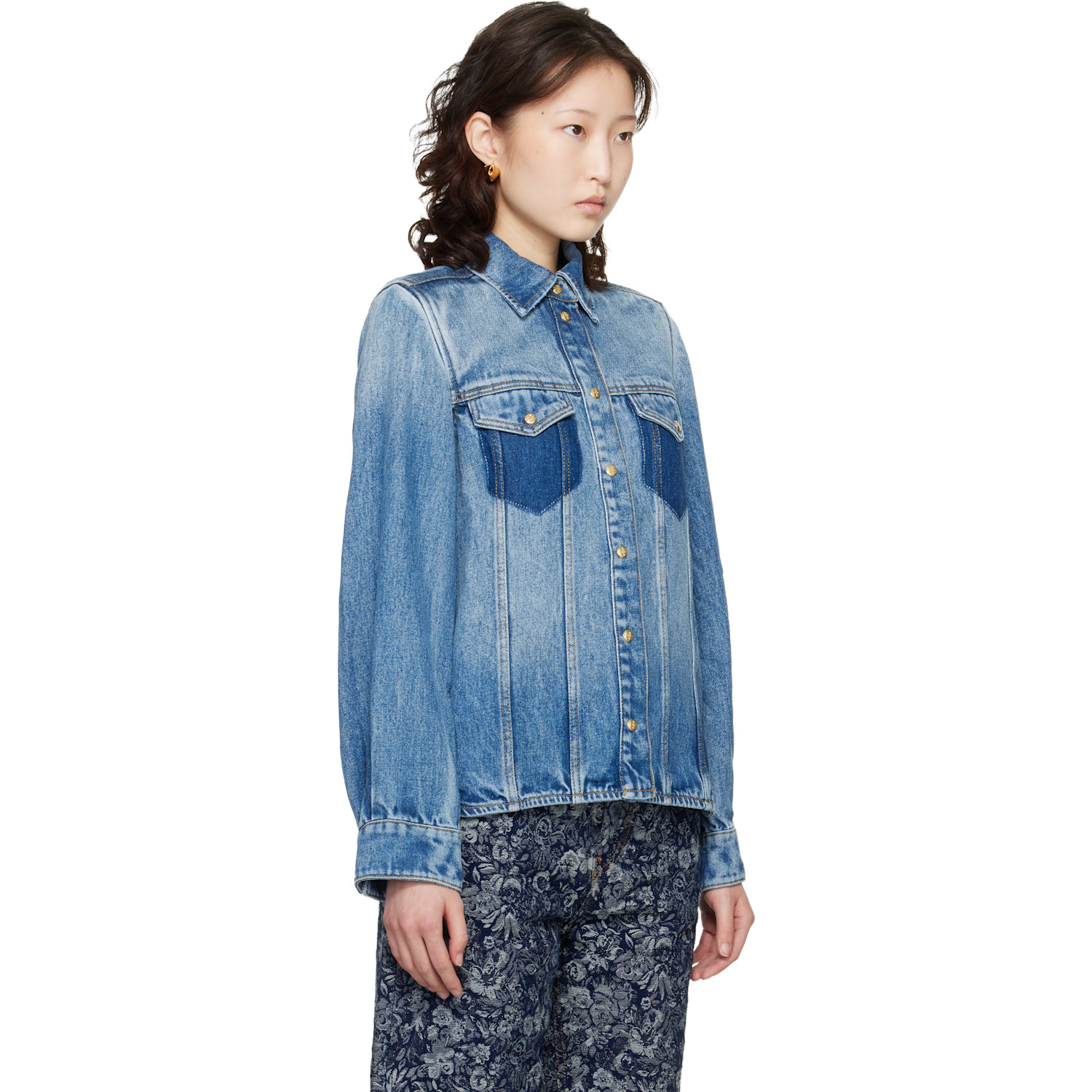  Ganni Blue Light Weight Denim Shirt 