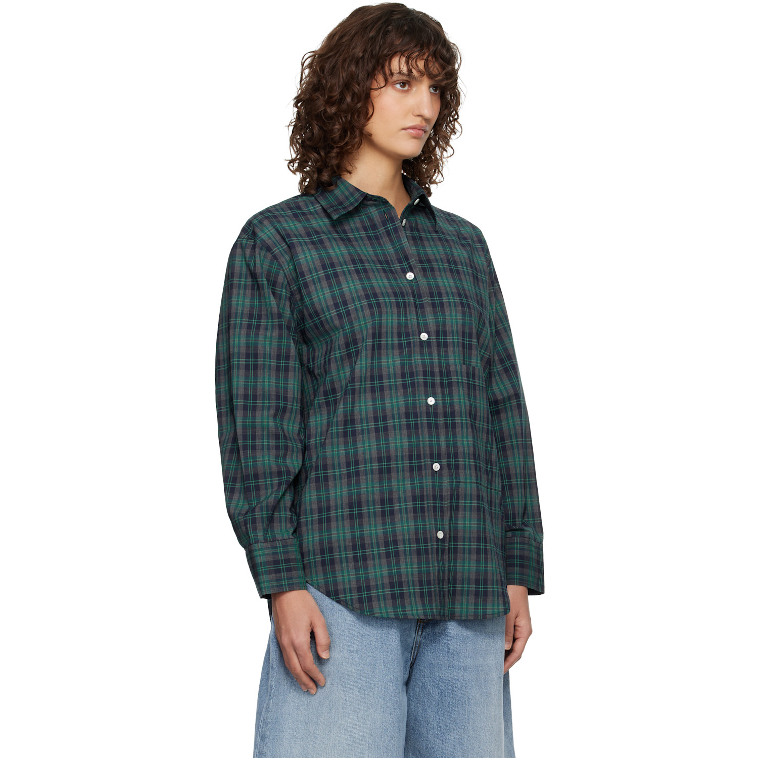  Róhe Green & Navy Oversized Check Shirt 