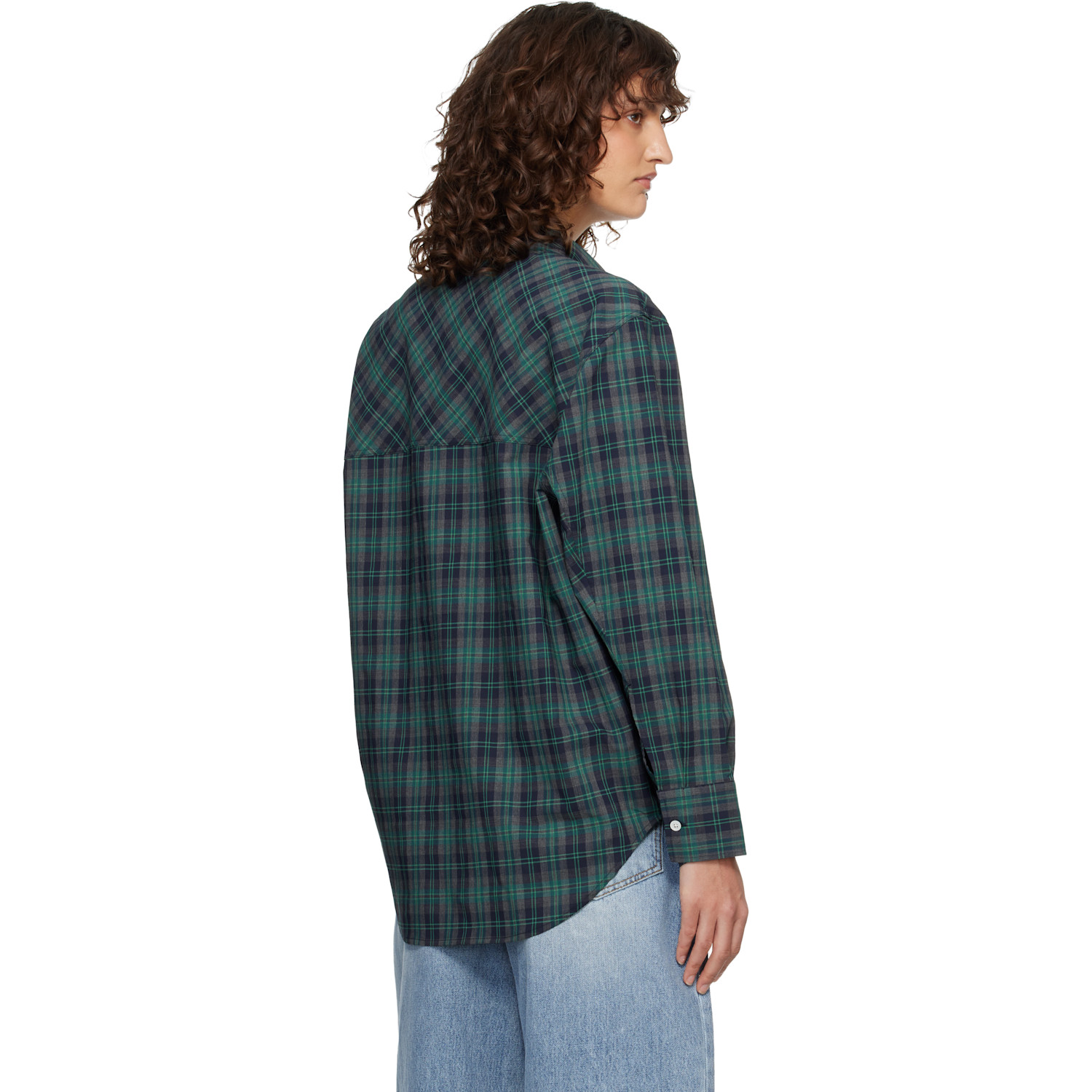  Róhe Green & Navy Oversized Check Shirt 