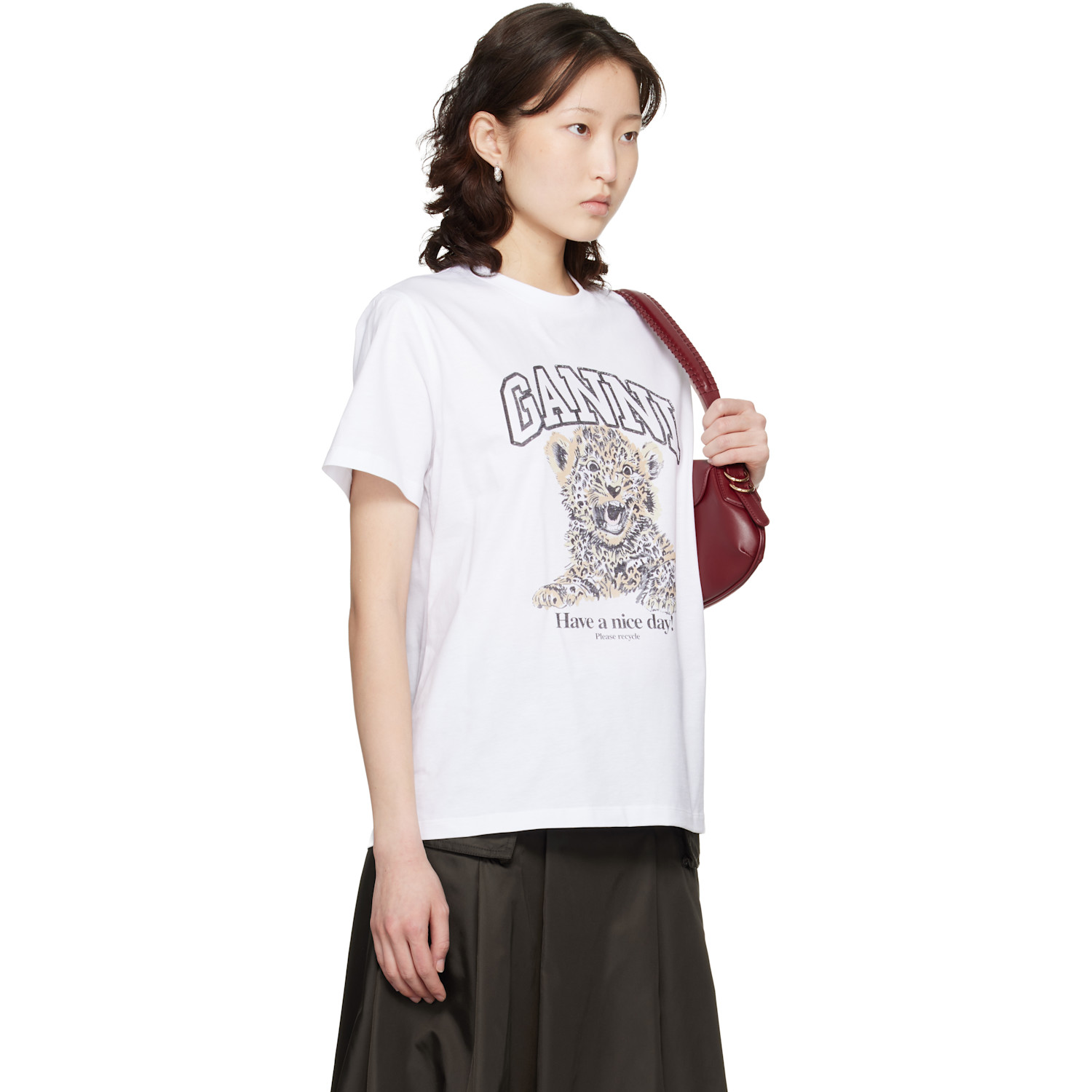  Ganni White Basic Jersey Leopard Relaxed T-shirt 