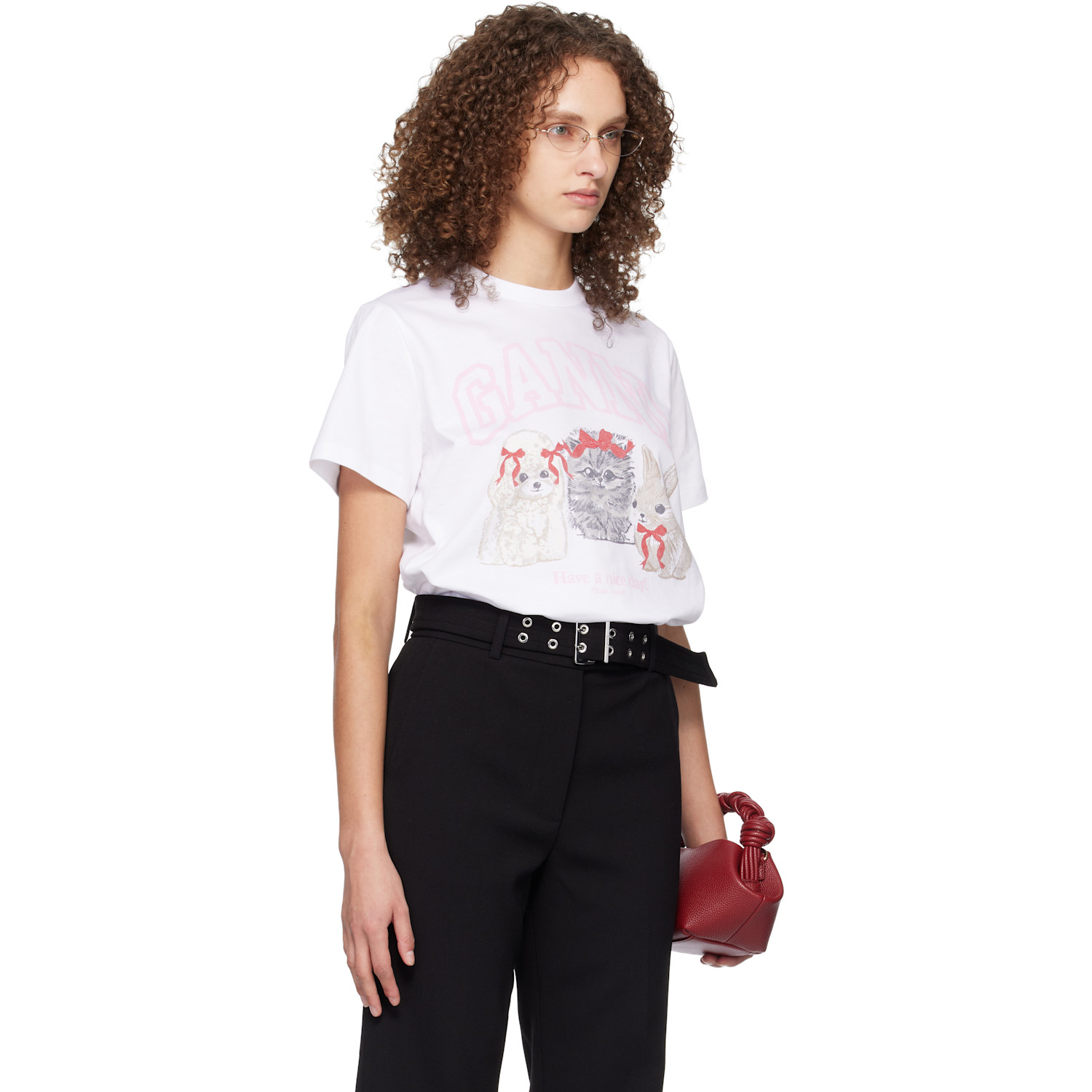  Ganni White Animals Print T-shirt 