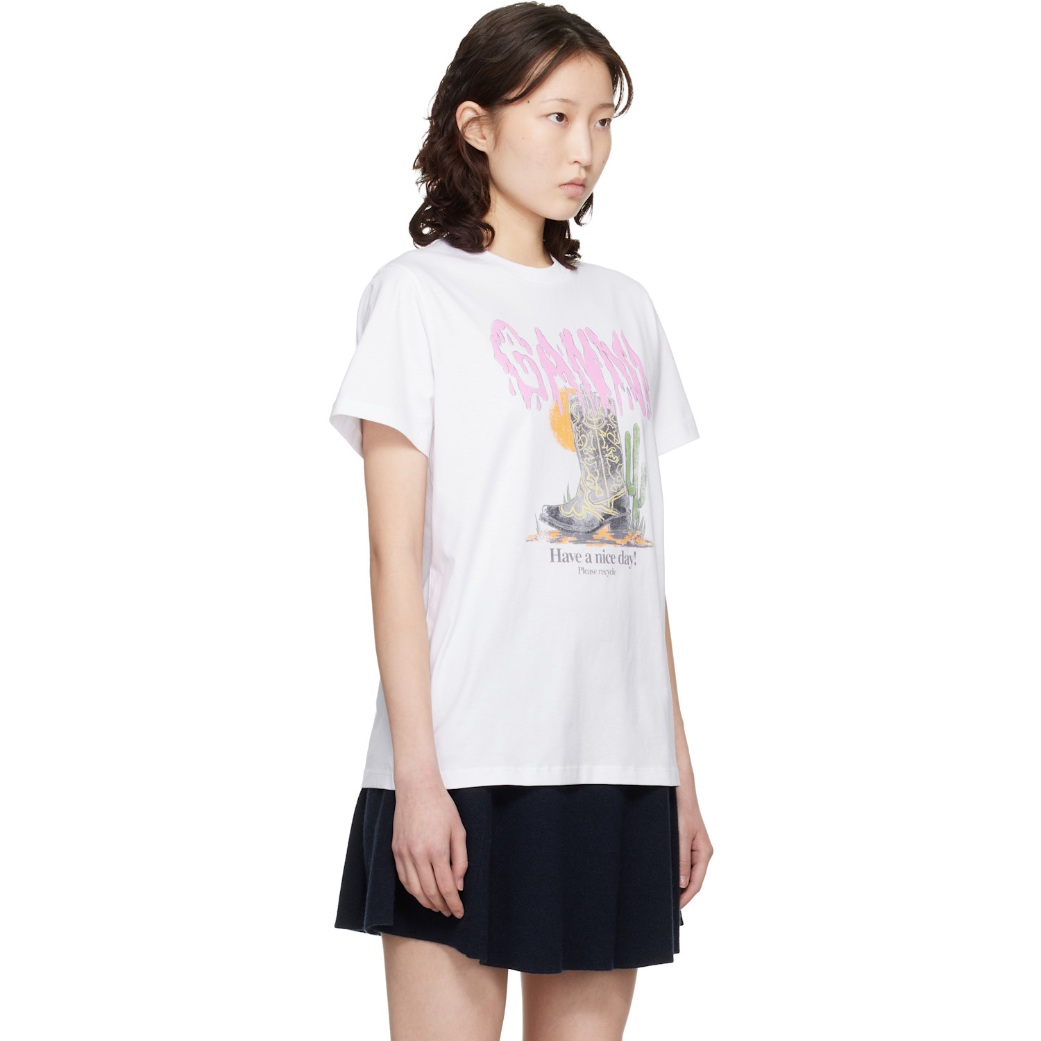  Ganni White Western Boot Print T-shirt 