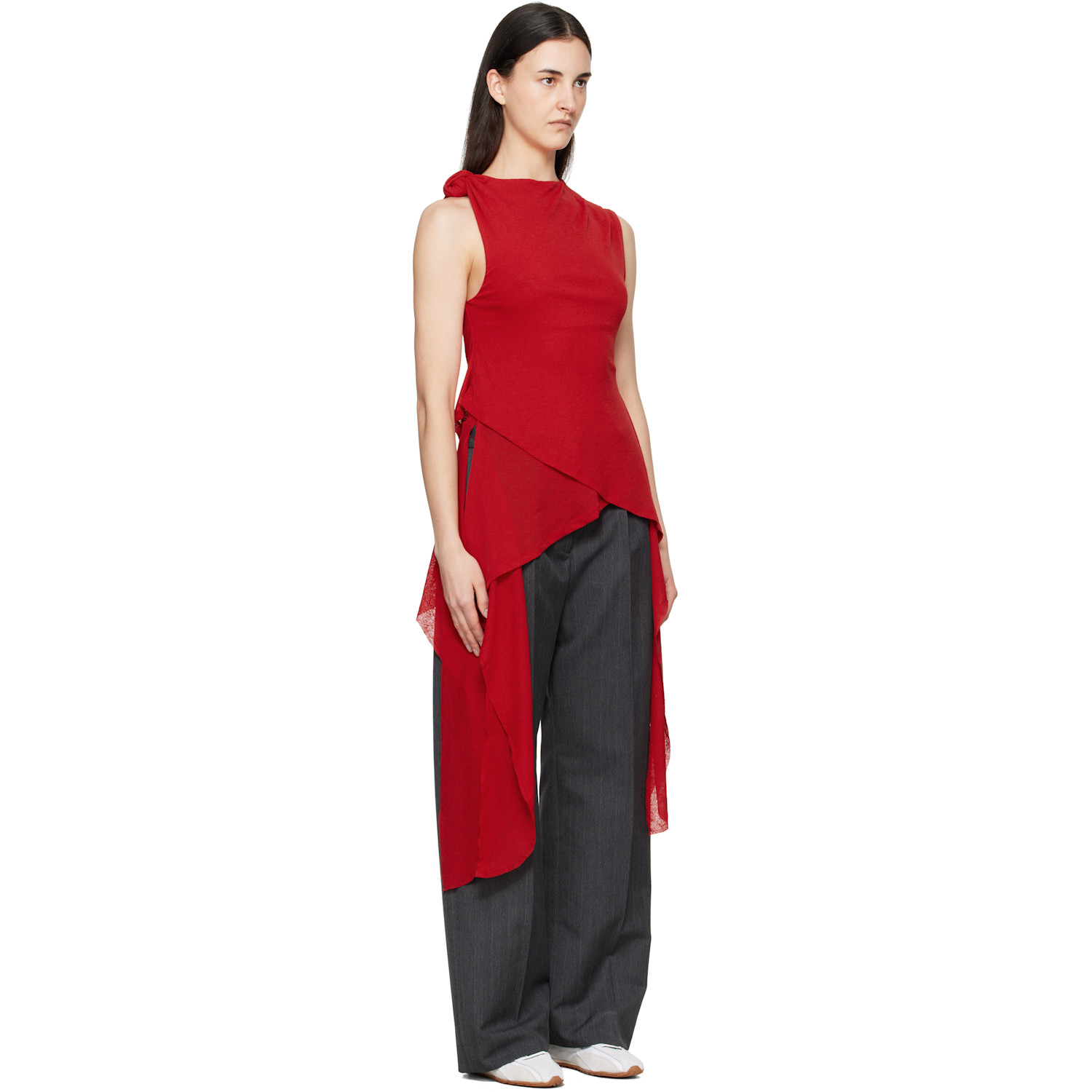 Ganni Red Marl Mesh Top 