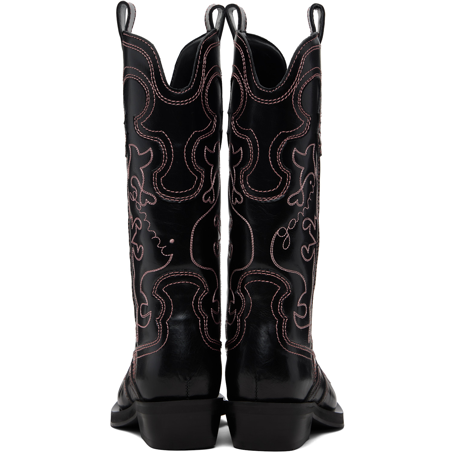  Ganni Black Mid Shaft Embroidered Western Boots 