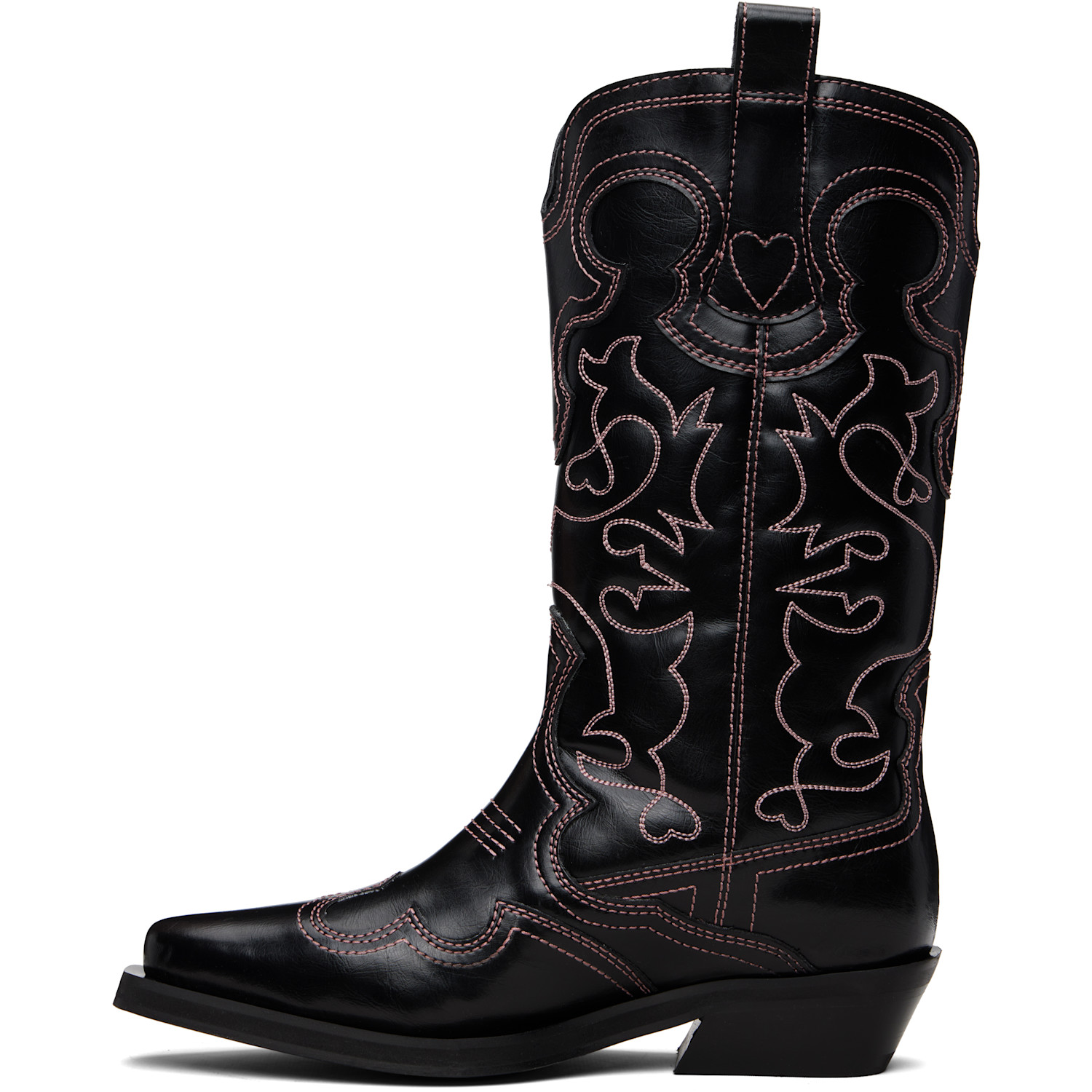  Ganni Black Mid Shaft Embroidered Western Boots 