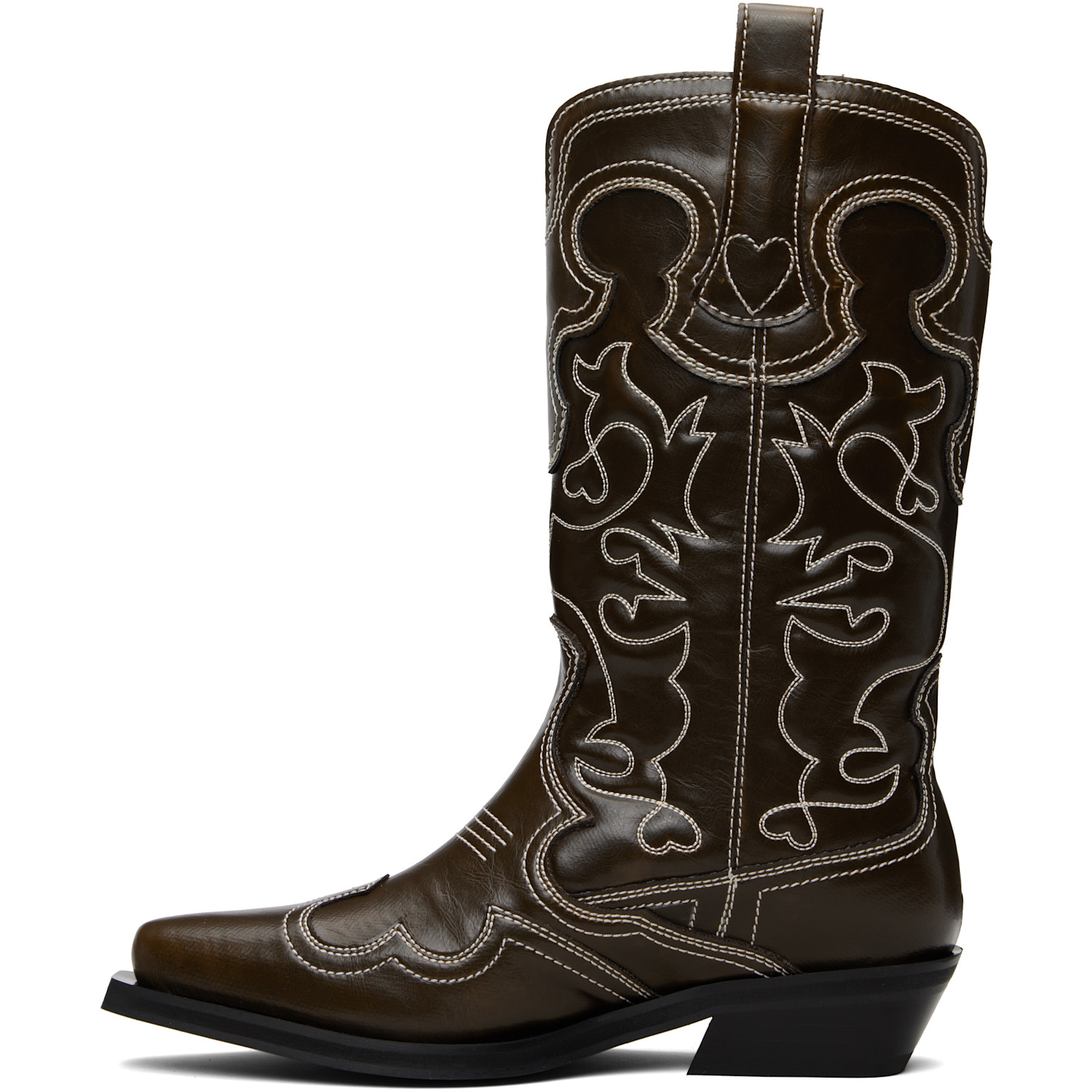  Ganni Brown Mid Shaft Embroidered Western Boots 