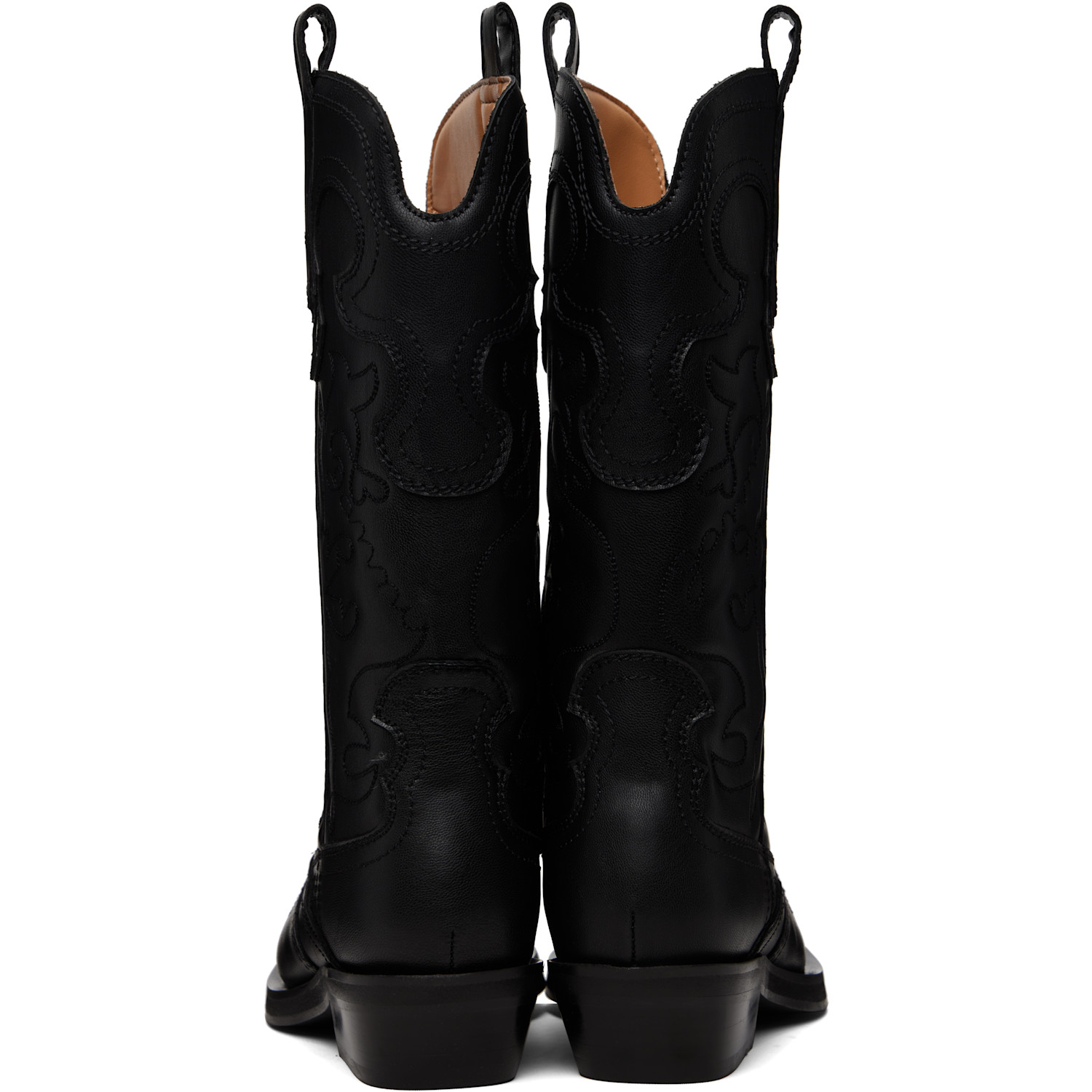  Ganni Black Mid Shaft Embroidered Western Boots 