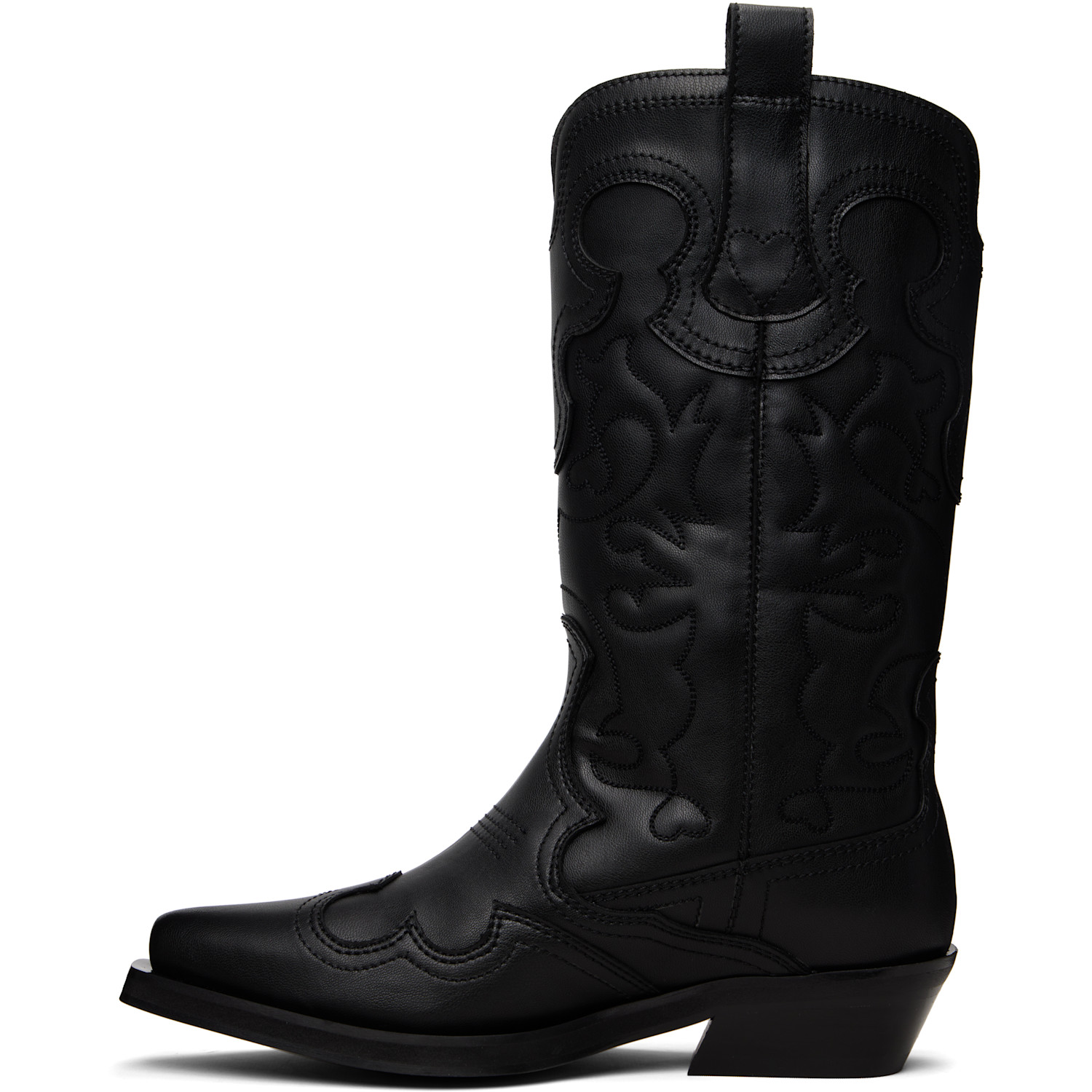  Ganni Black Mid Shaft Embroidered Western Boots 