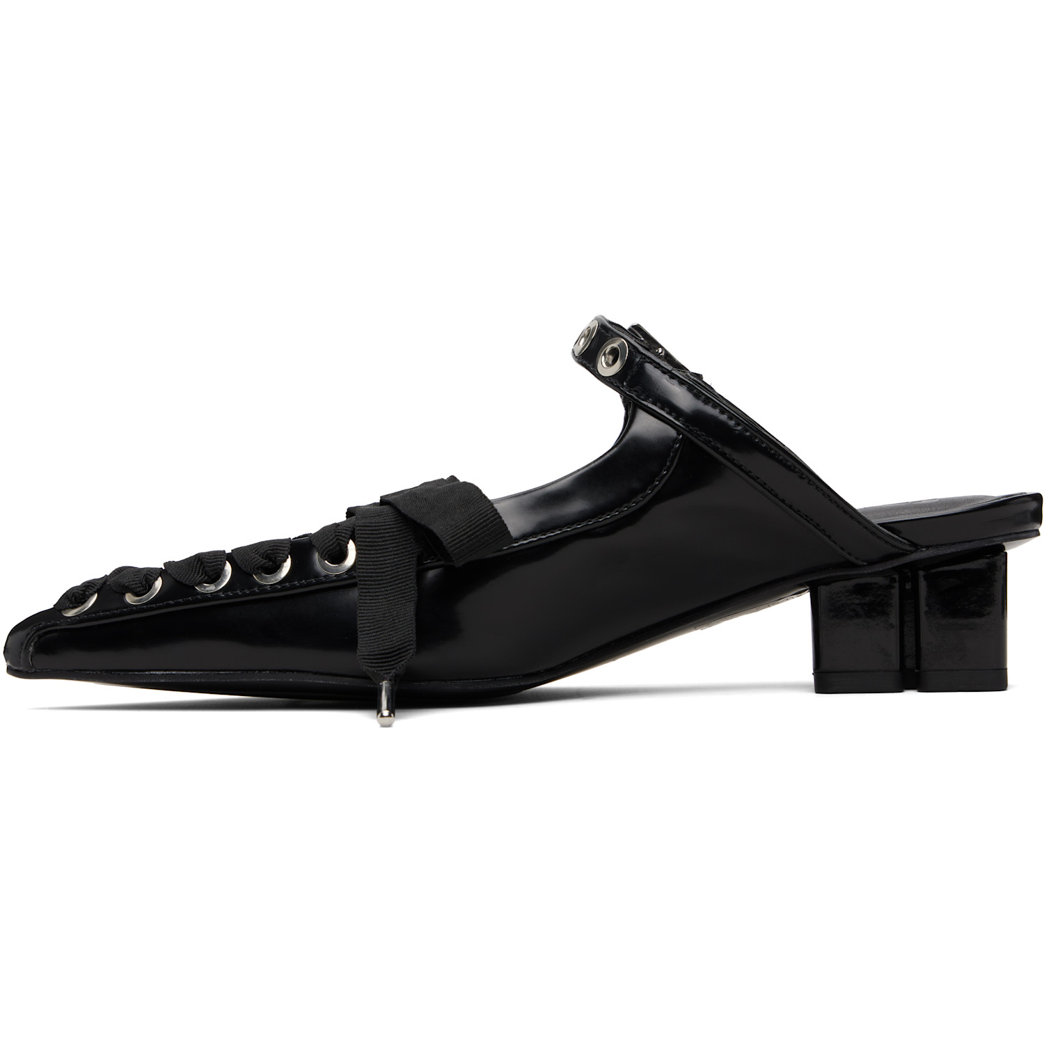  Ganni Black Eyelets Lace Up Mule Heels 