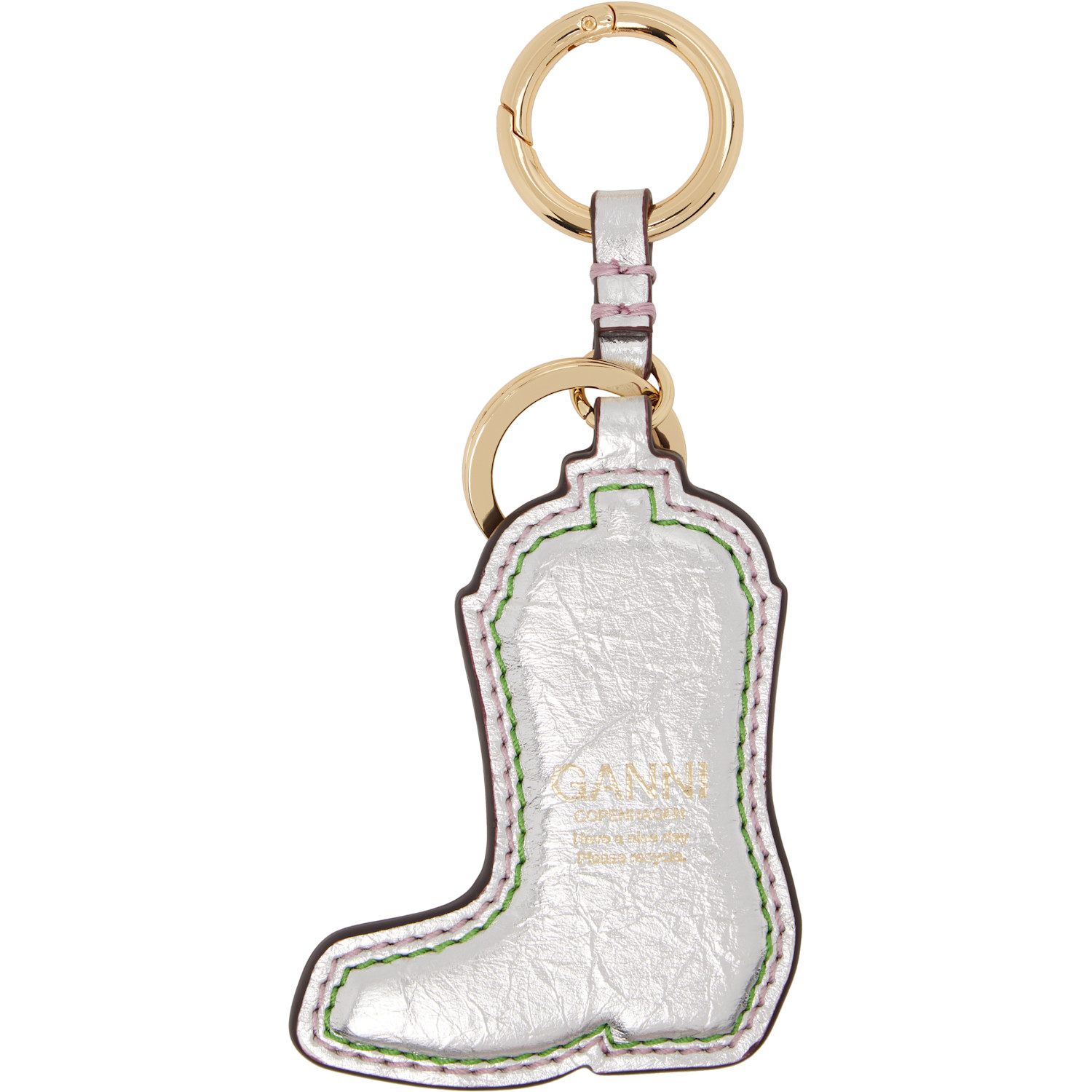  Ganni Silver & Pink Western Boot Metallic Keychain 