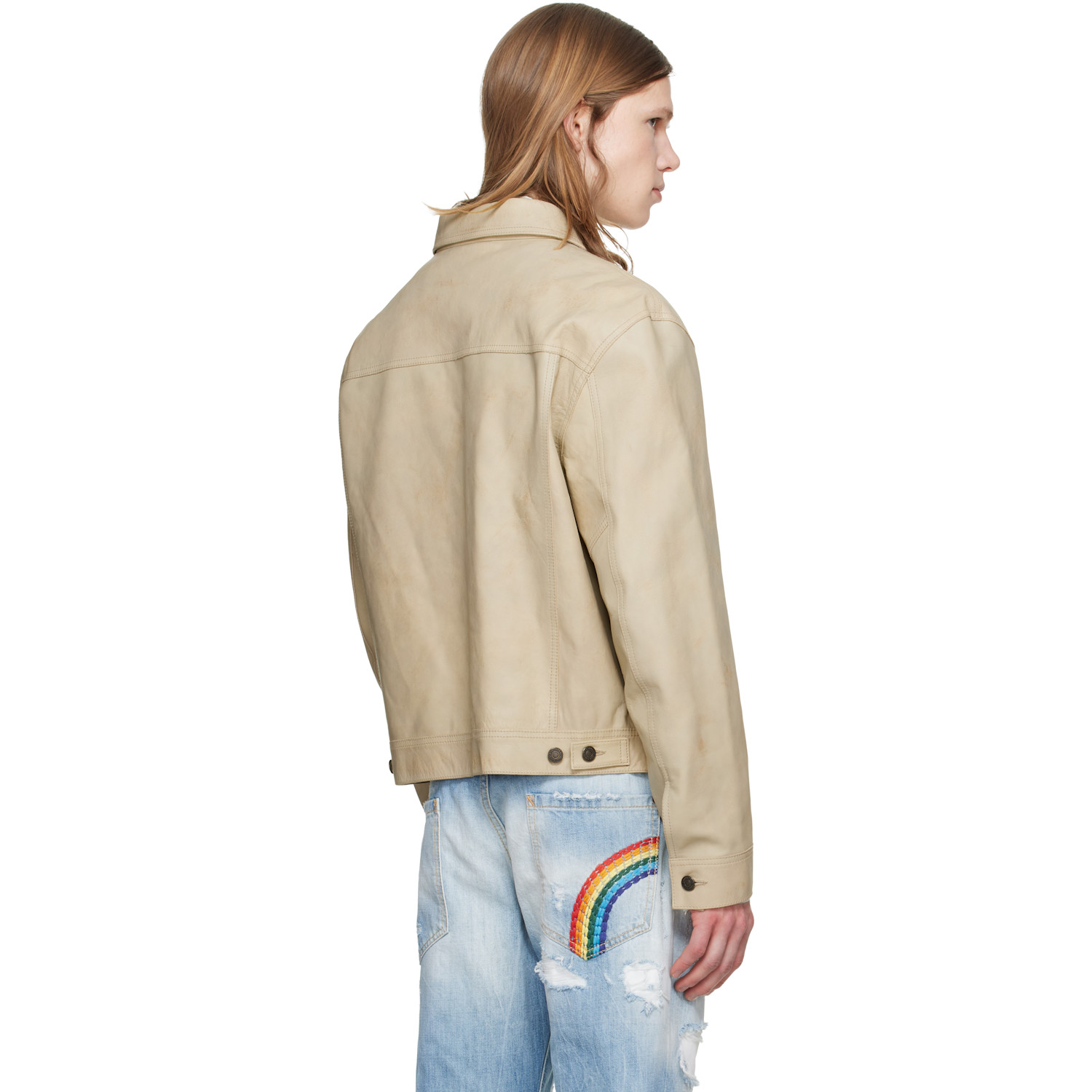  Dsquared2 Beige Leather Jean Jacket 