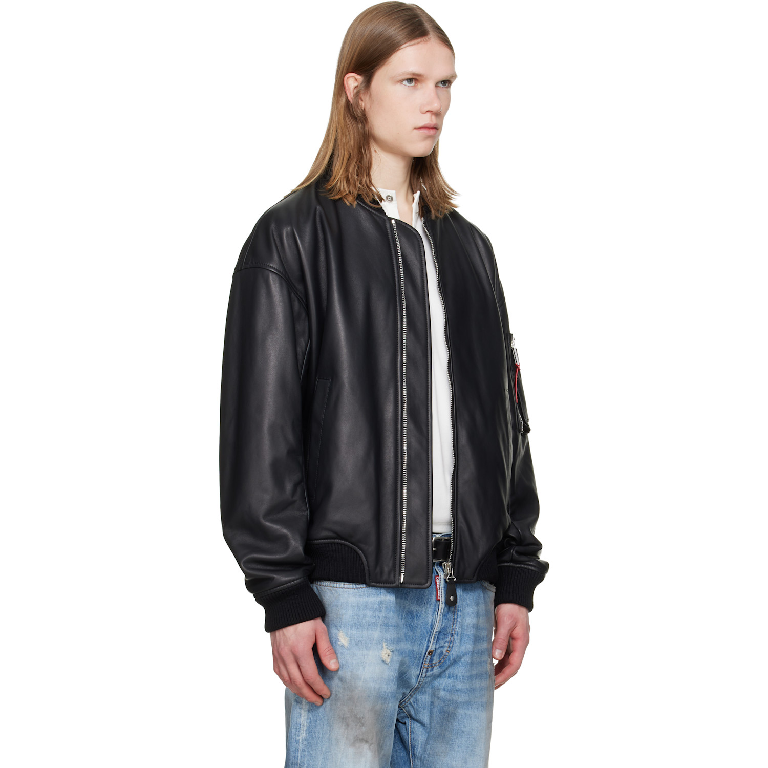  Dsquared2 Black Leather Bomber Jacket 