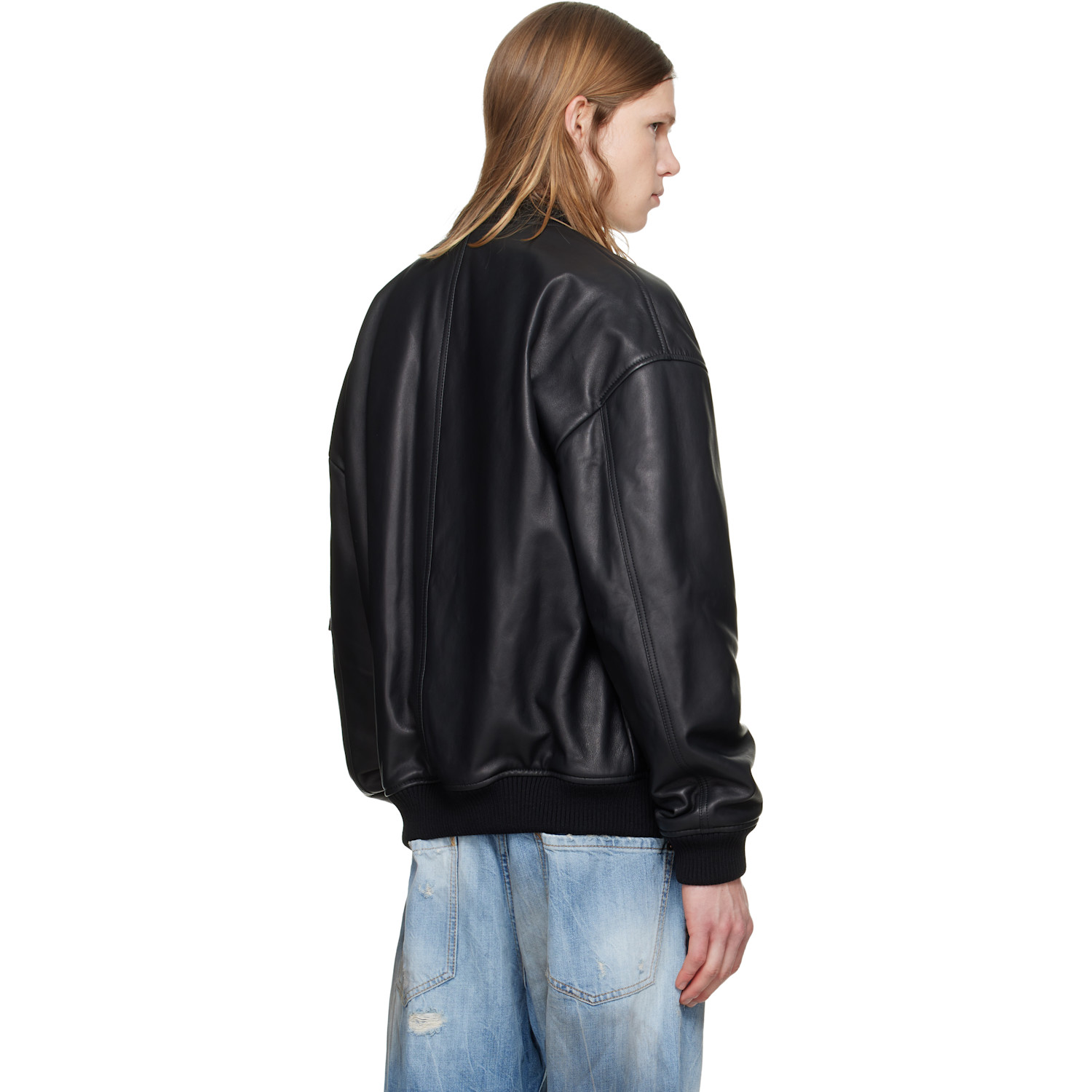  Dsquared2 Black Leather Bomber Jacket 