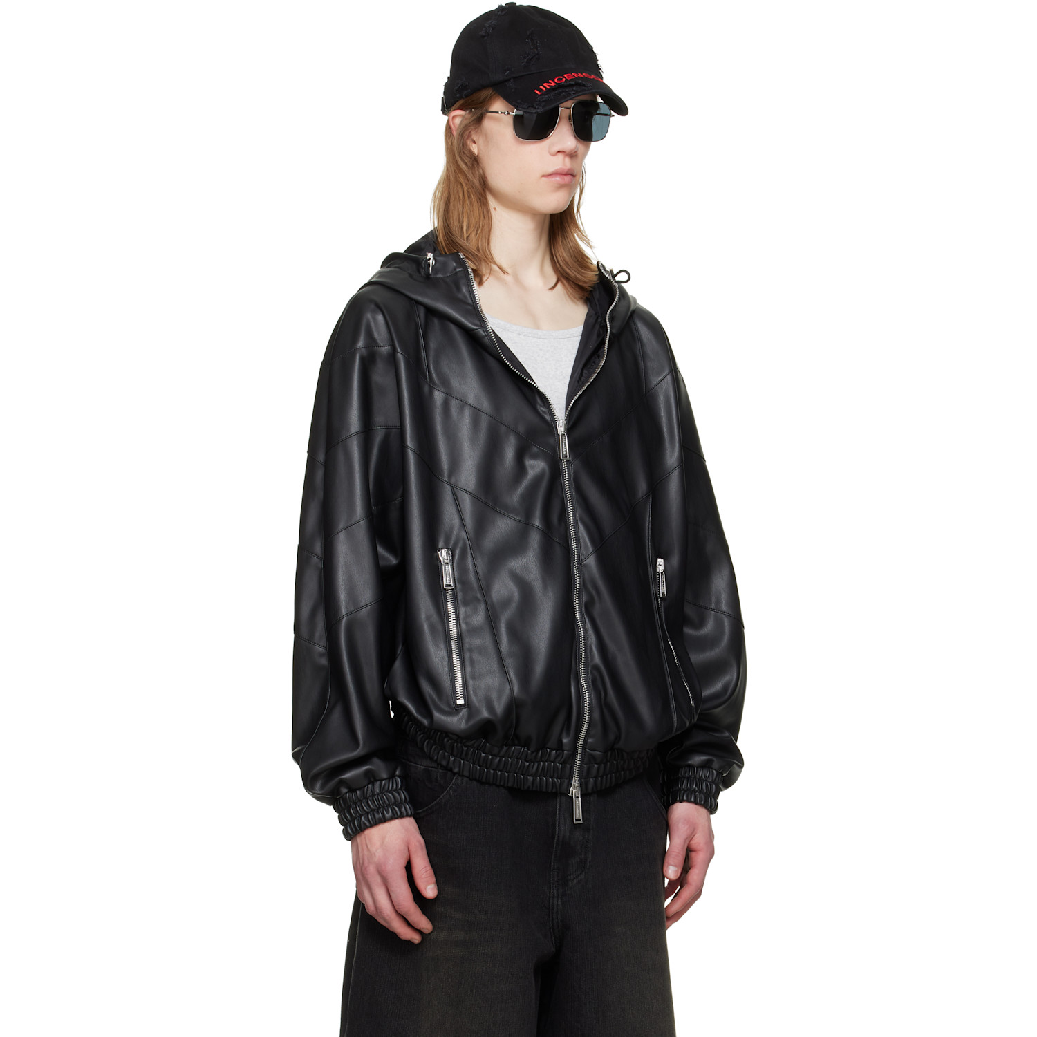  Dsquared2 Black Zipped Hoodie Faux-leather Jacket 