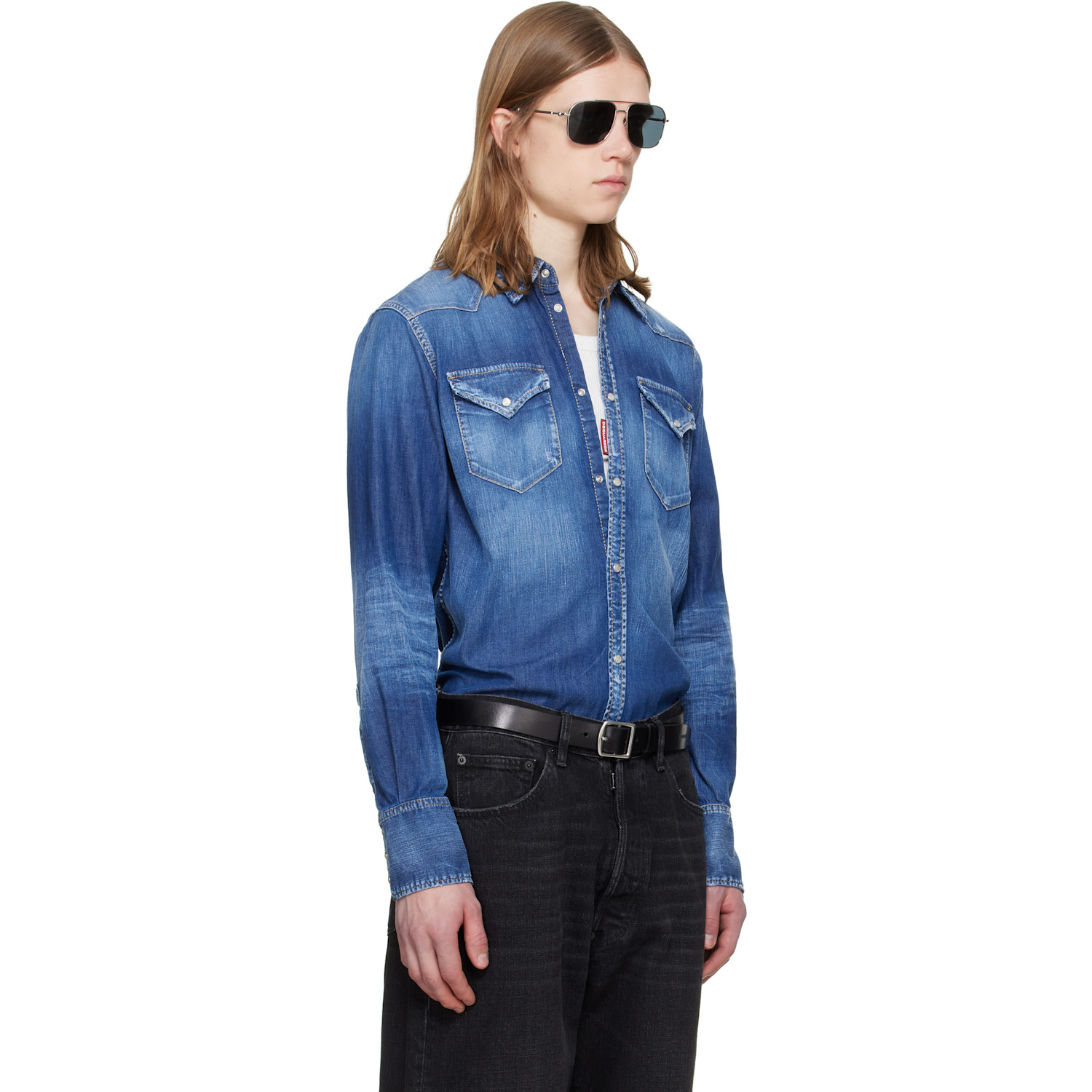 Dsquared2 Blue Perfecto Wash Classic Western Denim Shirt 