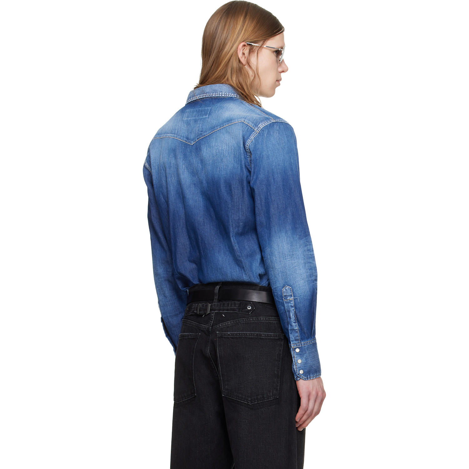  Dsquared2 Blue Perfecto Wash Classic Western Denim Shirt 