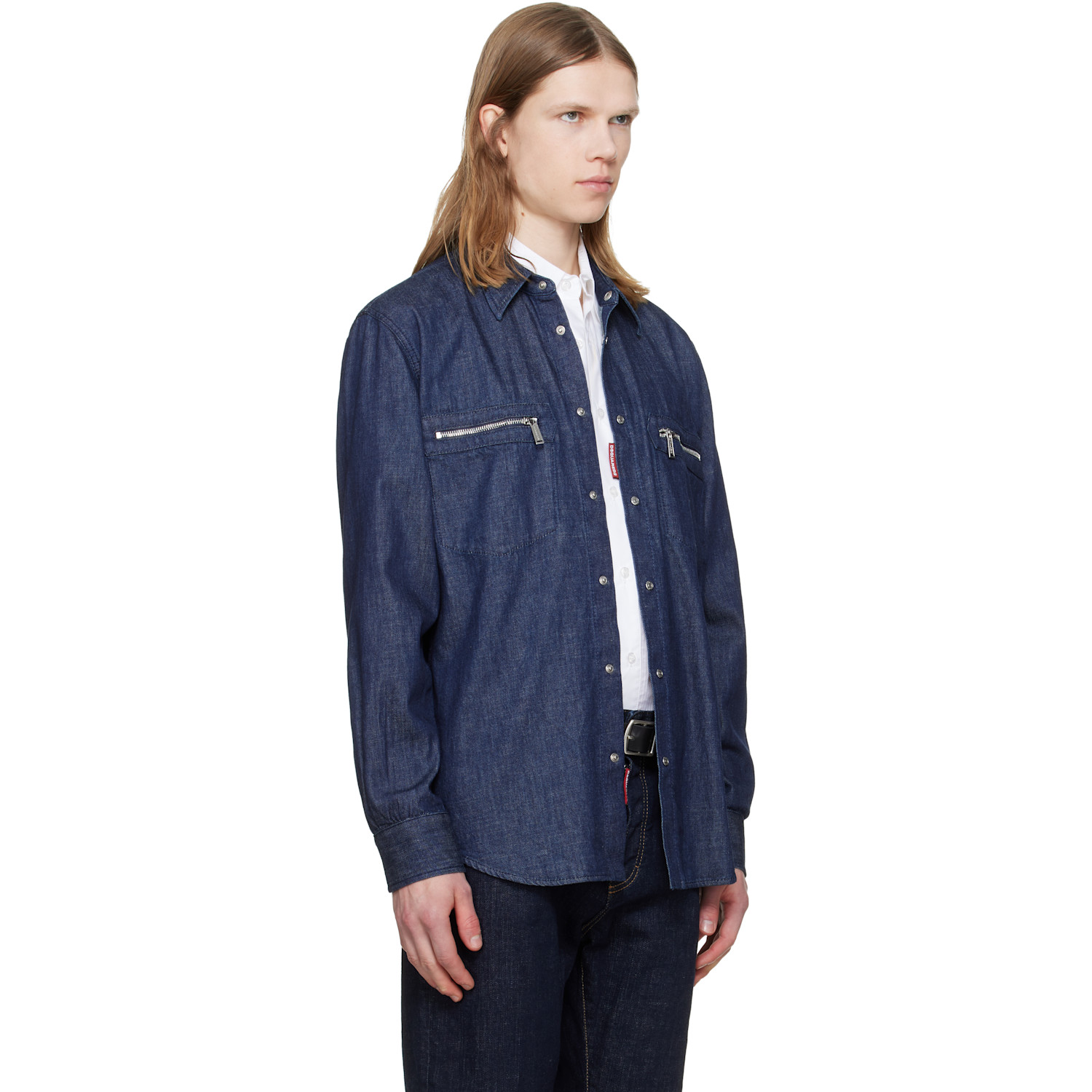  Dsquared2 Blue Wet & Dry Wash Denim Biker Shirt 