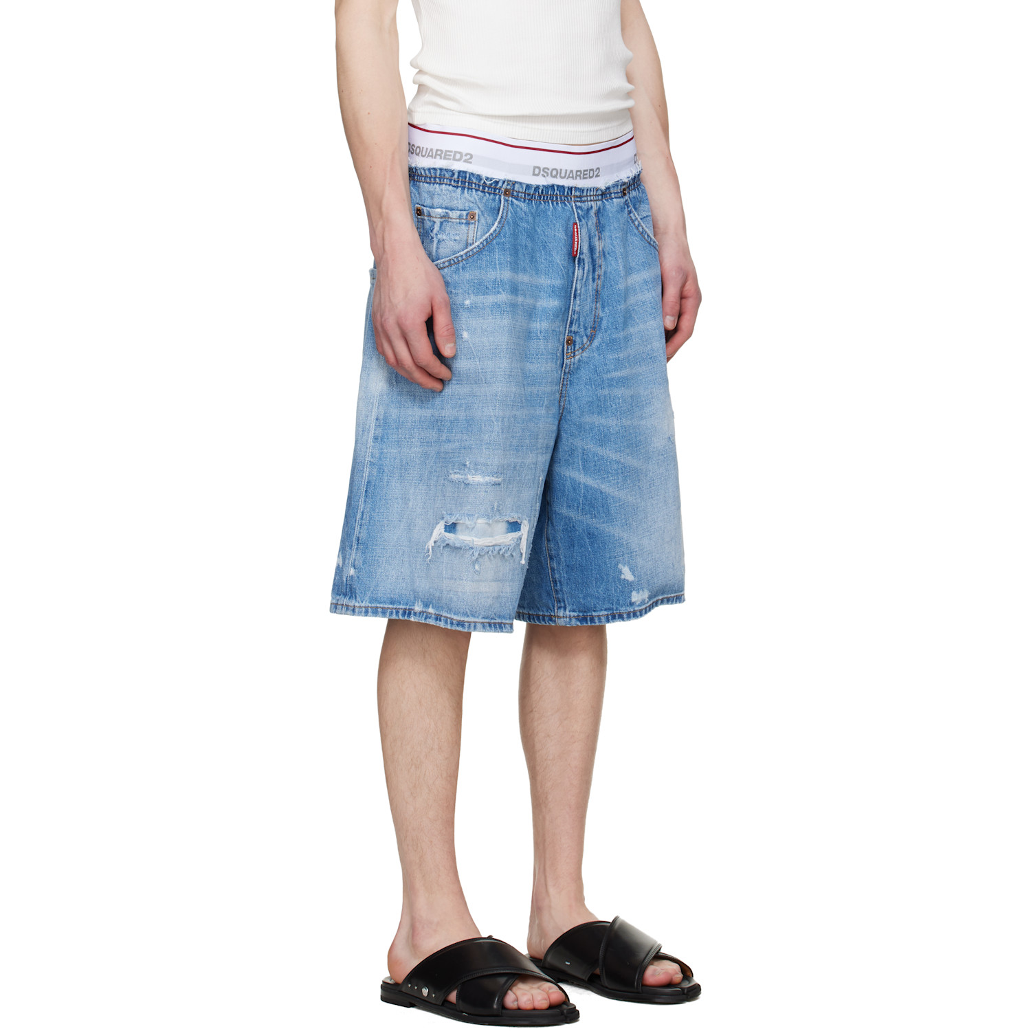  Dsquared2 Blue Light Wash Surfer Denim Shorts 