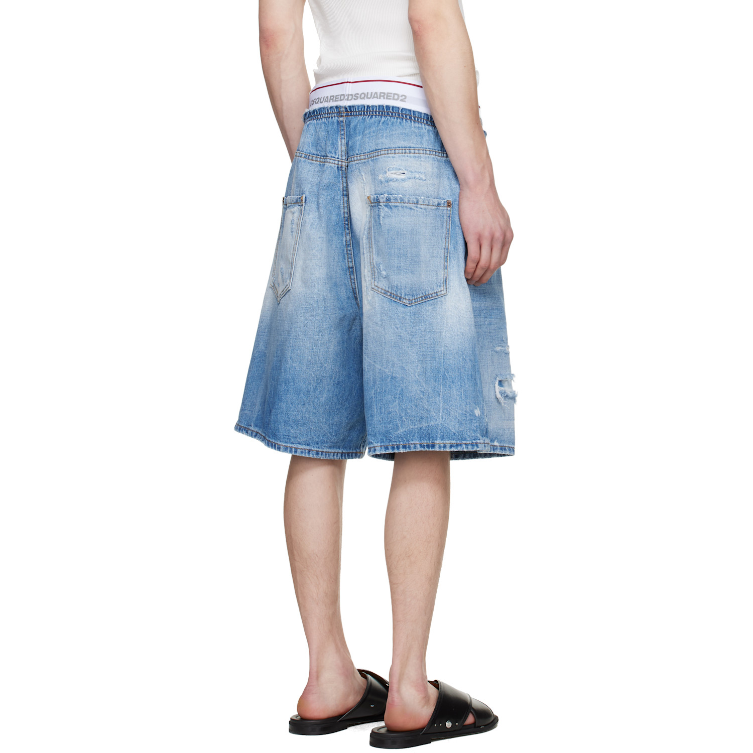  Dsquared2 Blue Light Wash Surfer Denim Shorts 