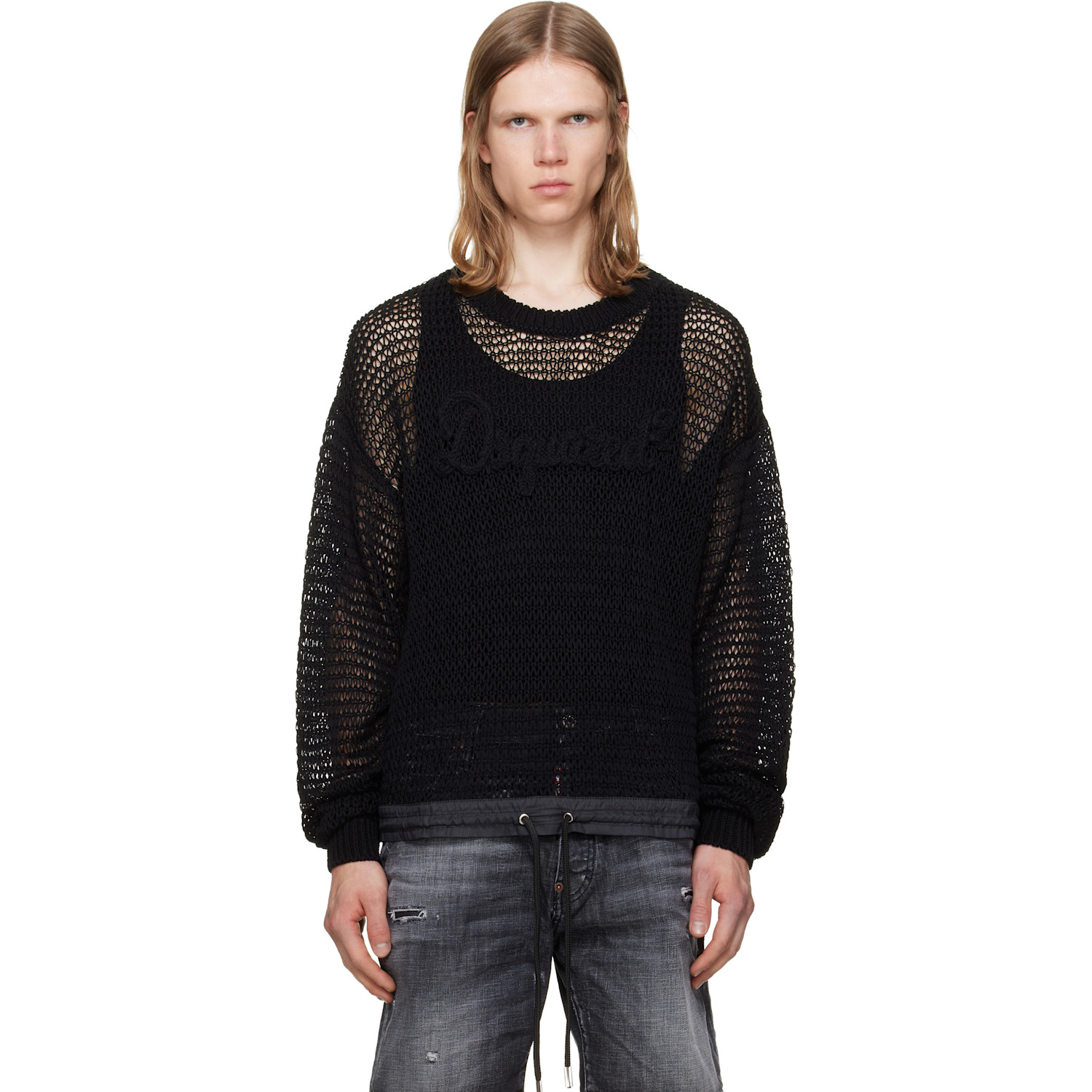 Dsquared2 Black 'Dsquared2 Signature' Open Work Sweater
