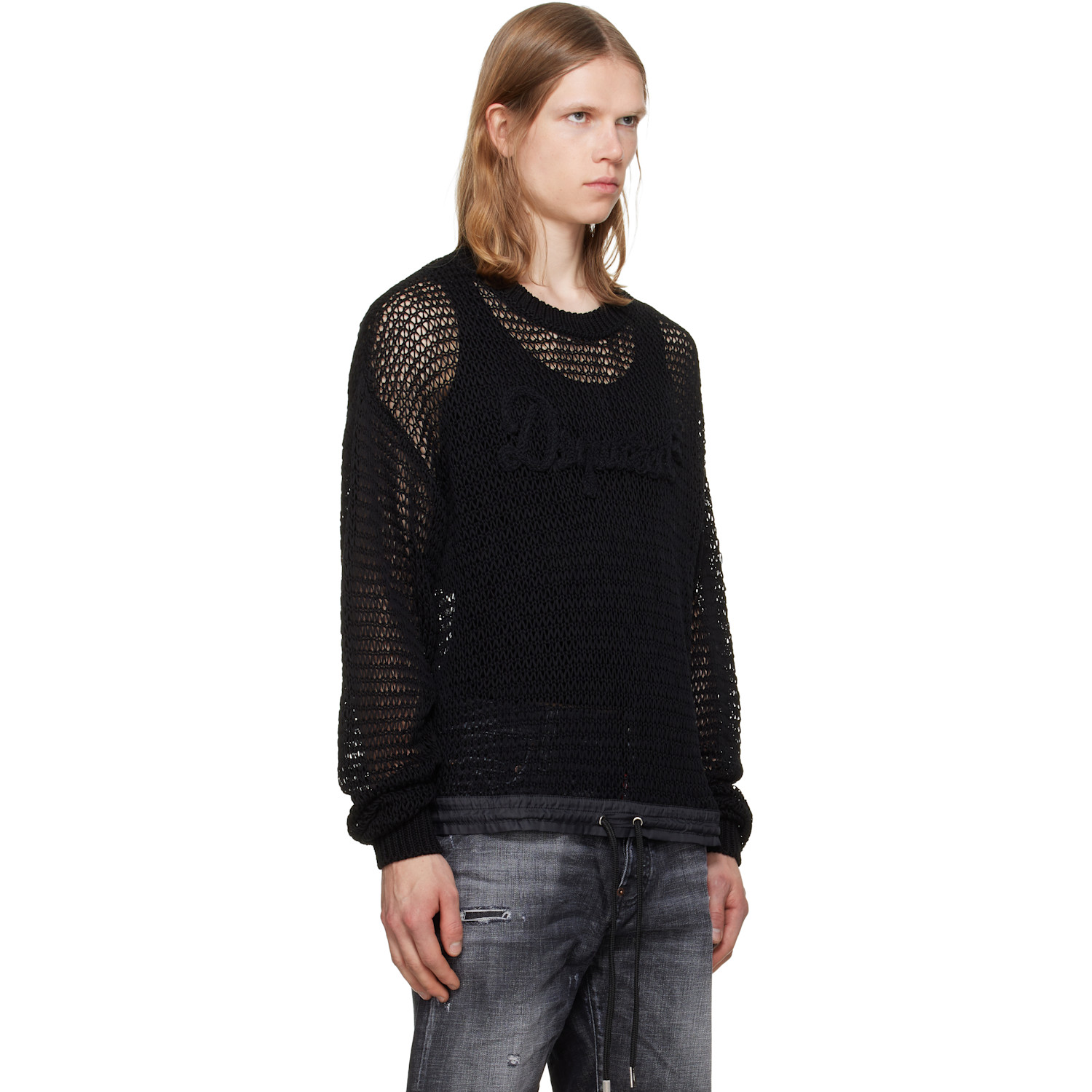  Dsquared2 Black 'dsquared2 Signature' Open Work Sweater 
