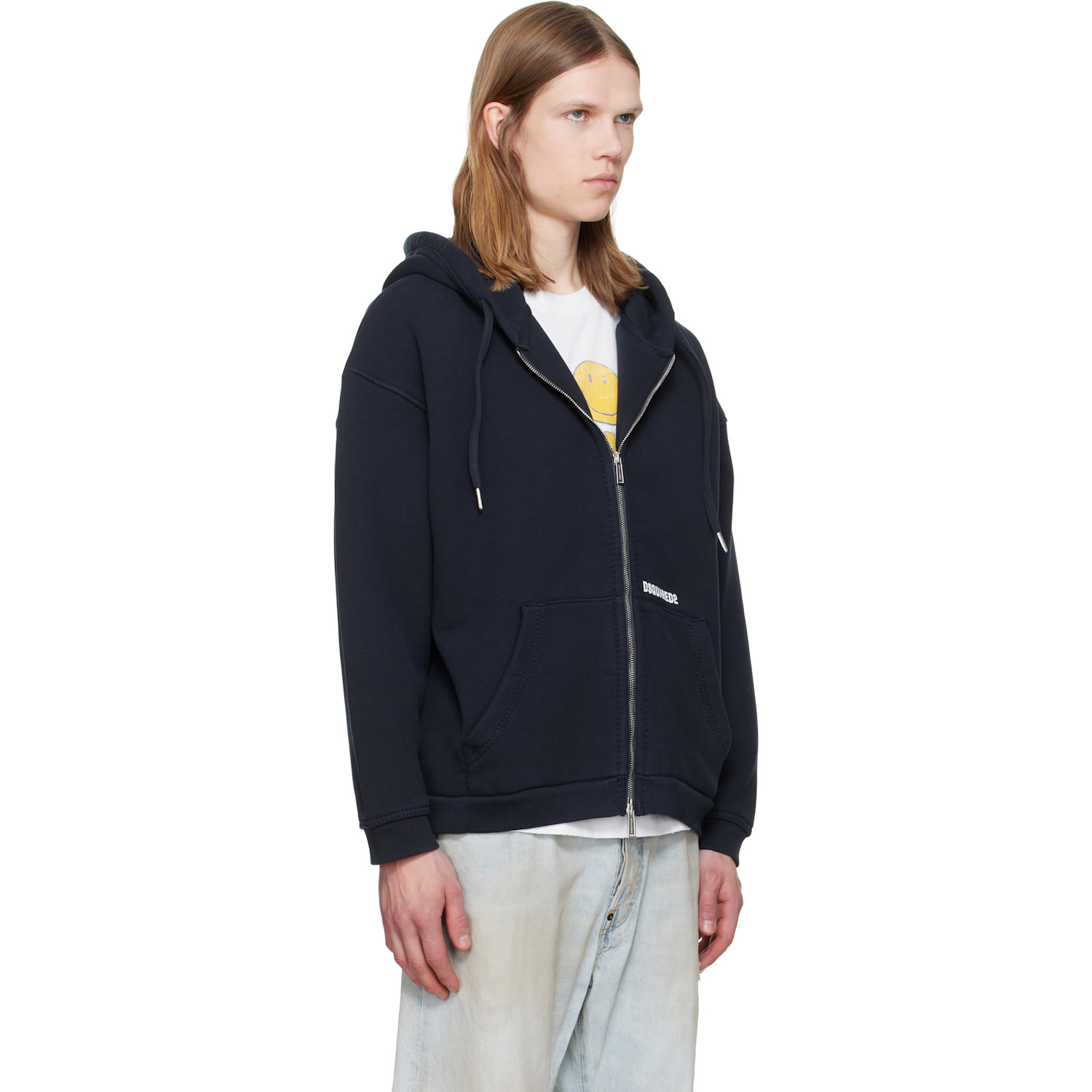  Dsquared2 Navy Dsquared2 Logo Boyfriend Fit Zipped Hoodie 