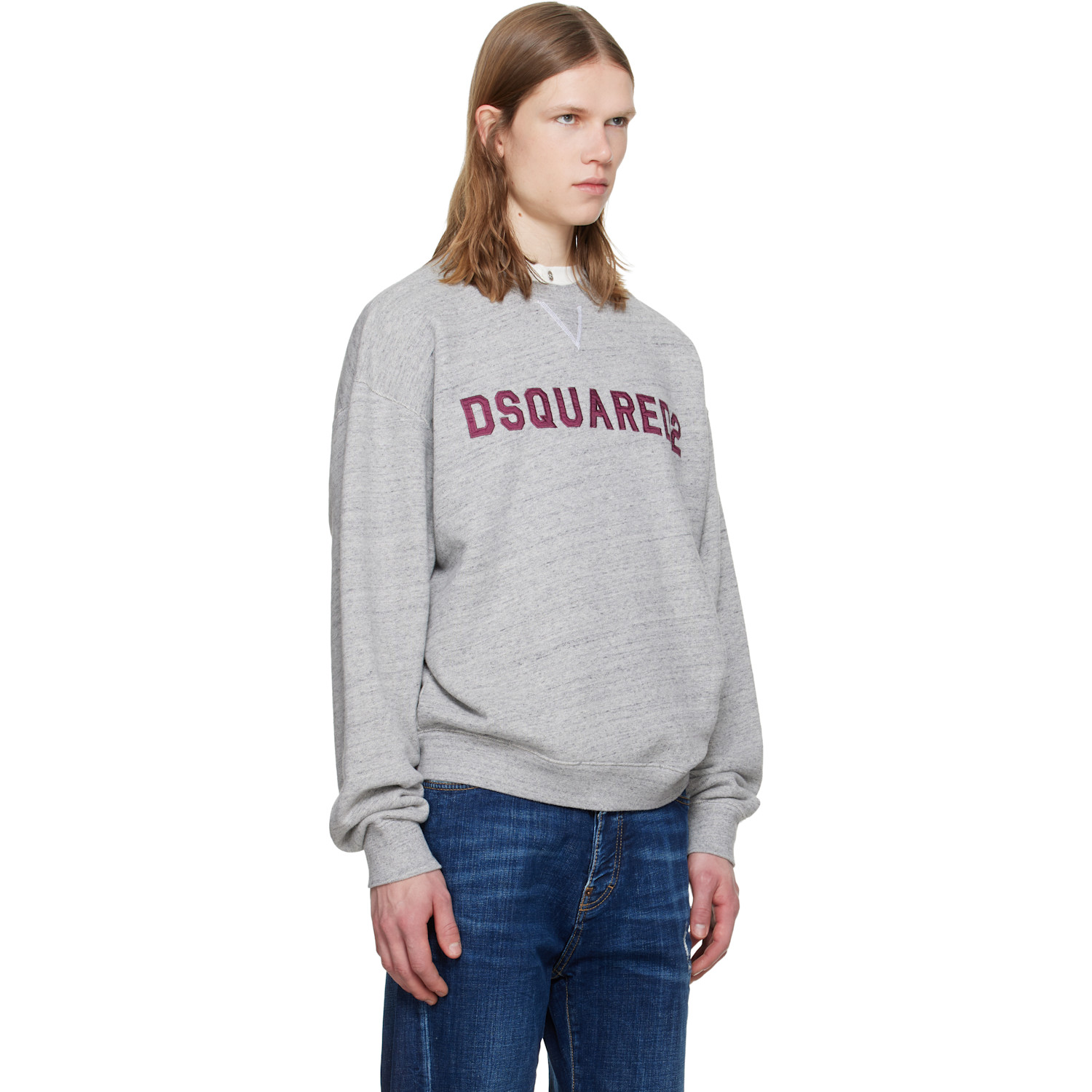  Dsquared2 Gray D2 College Short & Wide Crewneck Sweatshirt 