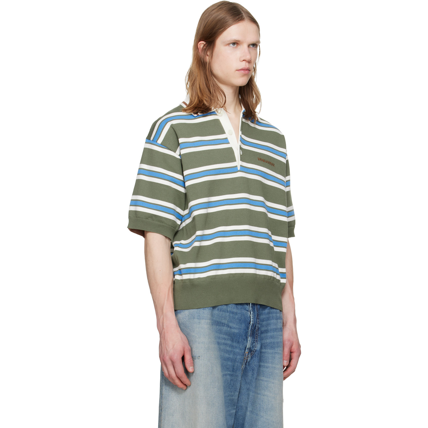  Dsquared2 Green Striped Knit Polo 